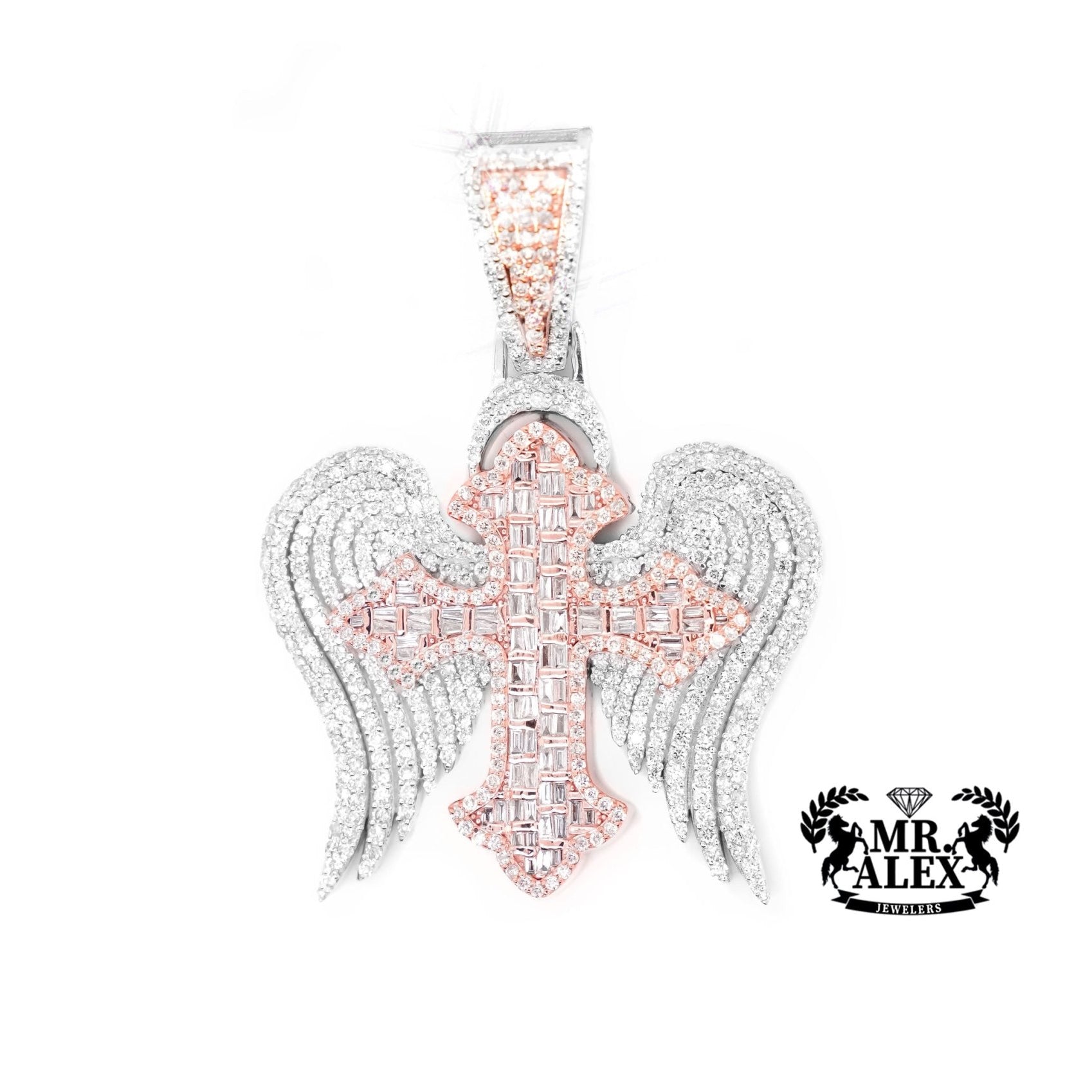 10K Gold Divine Wings Cross Pendant with 3.90ct - Mr. Alex Jewelry