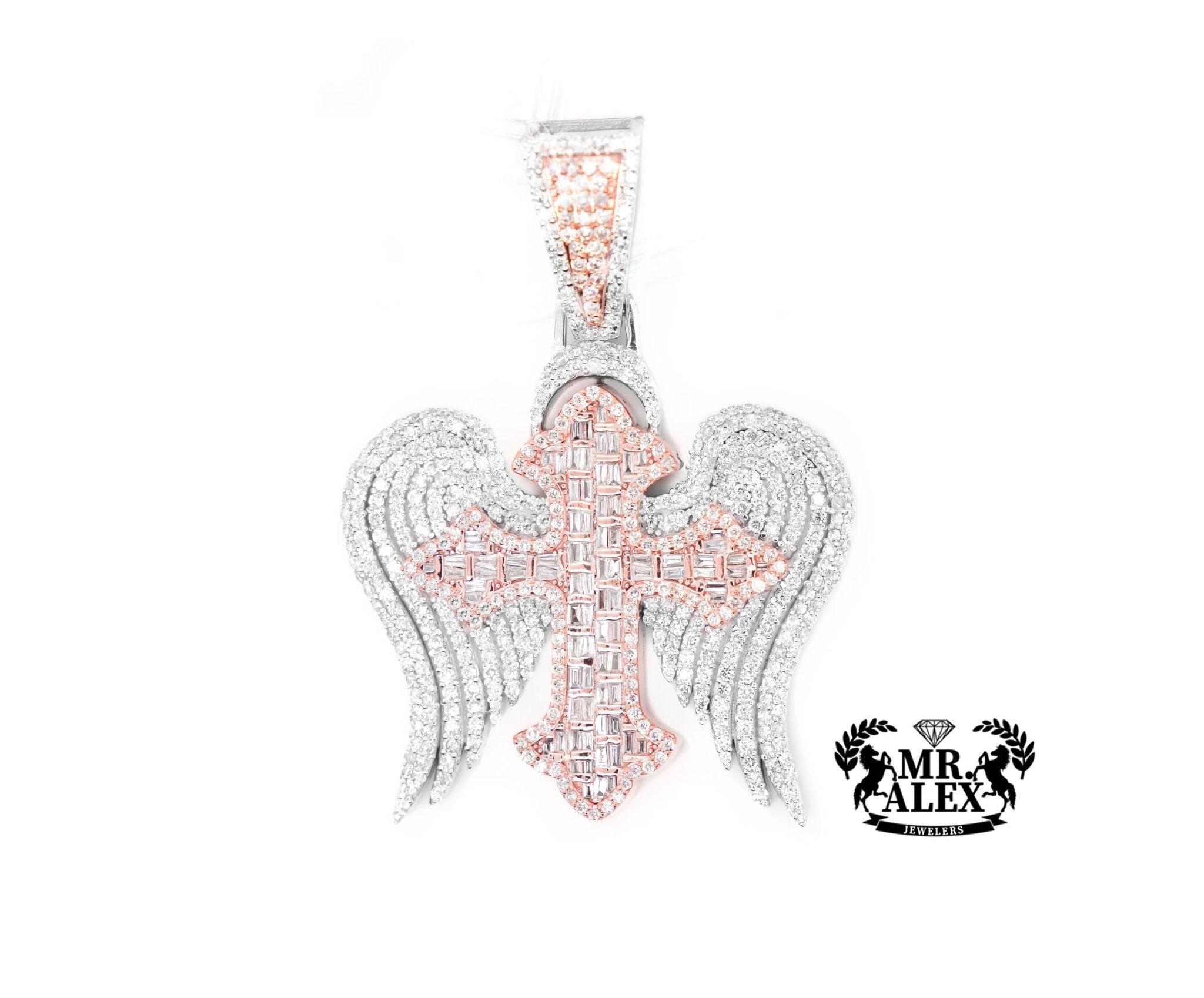 10K Gold Divine Wings Cross Pendant with 3.90ct - Mr. Alex Jewelry