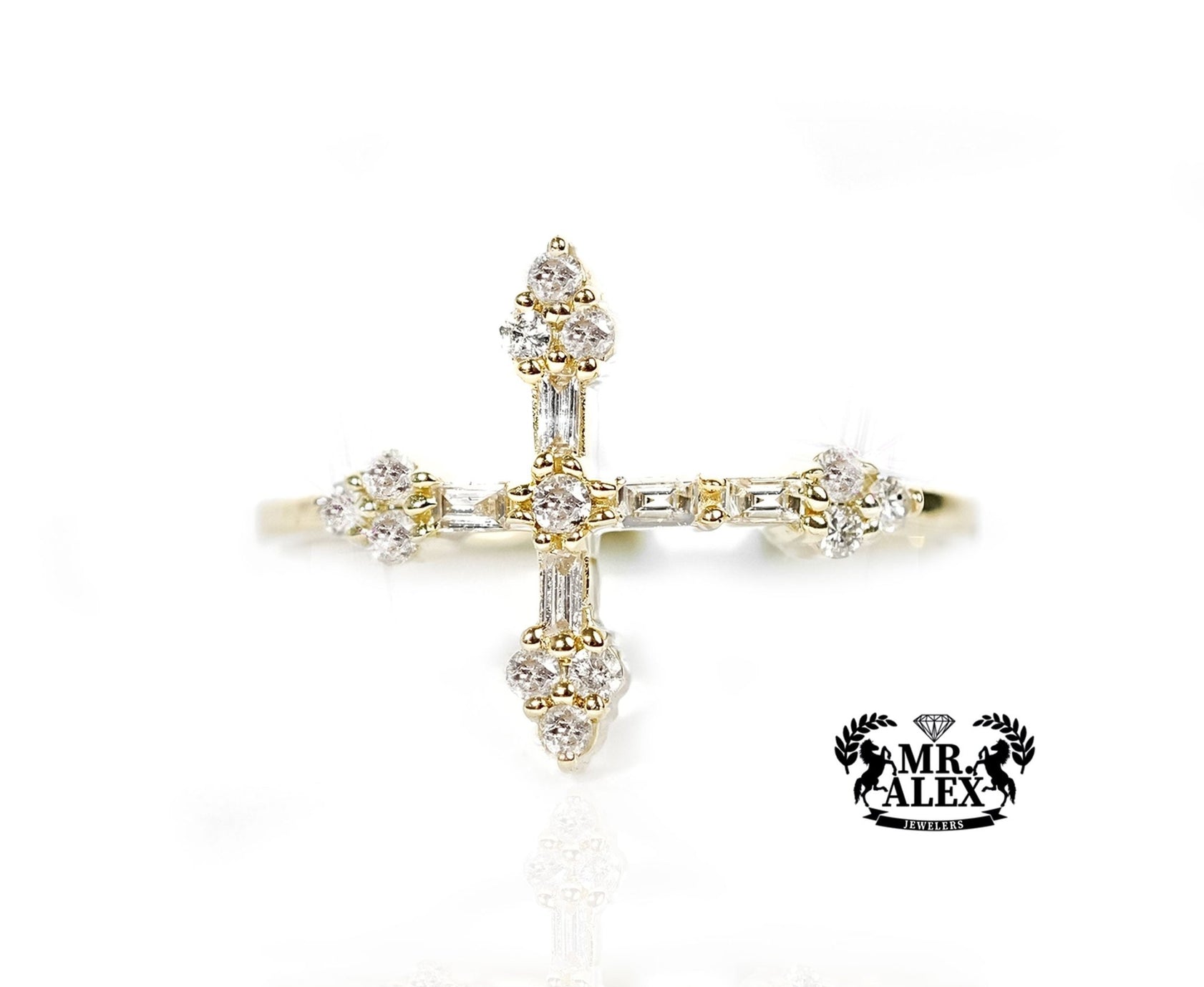 10k Gold Elegant Cross Diamond Ring 0.25ct - Mr. Alex Jewelry