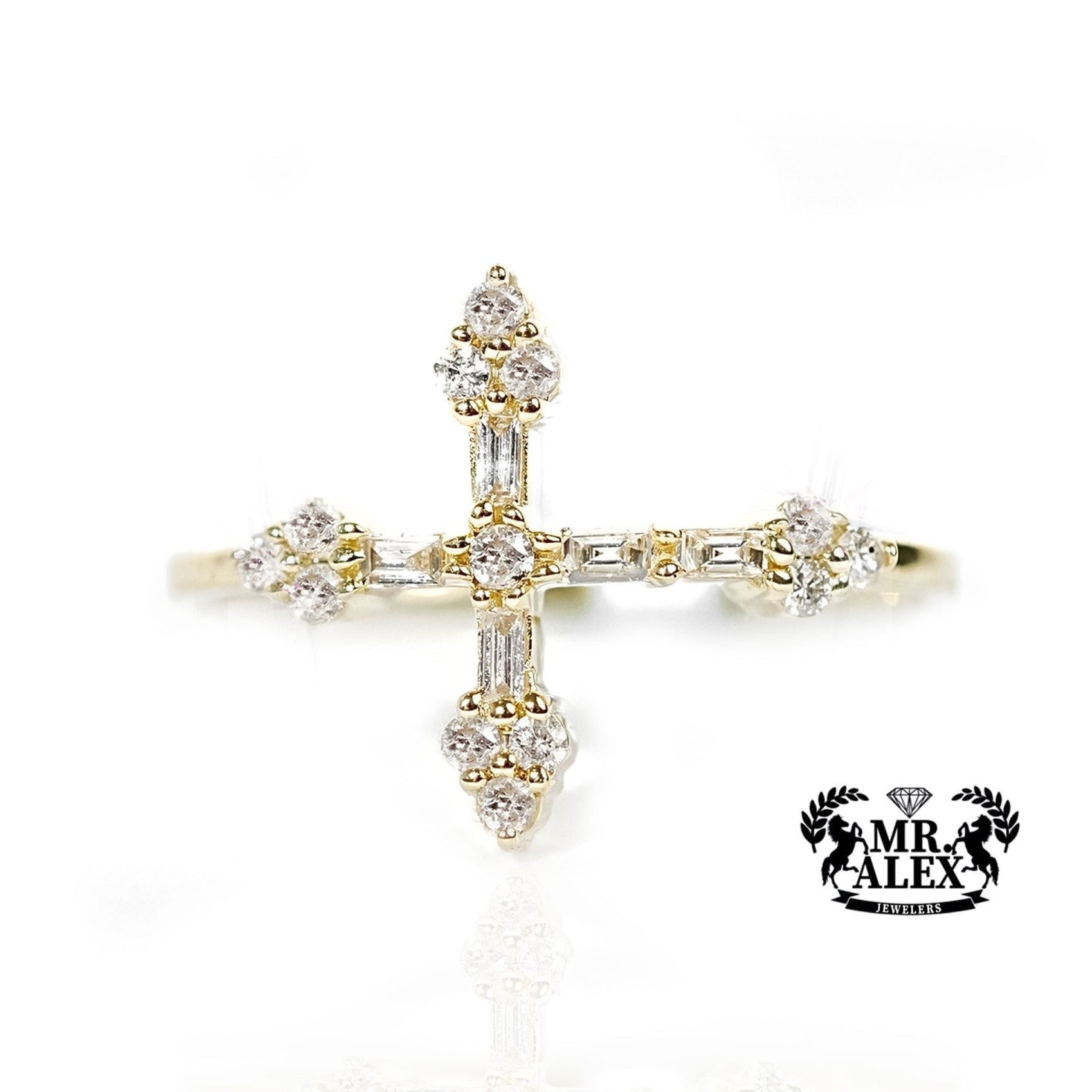 10k Gold Elegant Cross Diamond Ring 0.25ct - Mr. Alex Jewelry