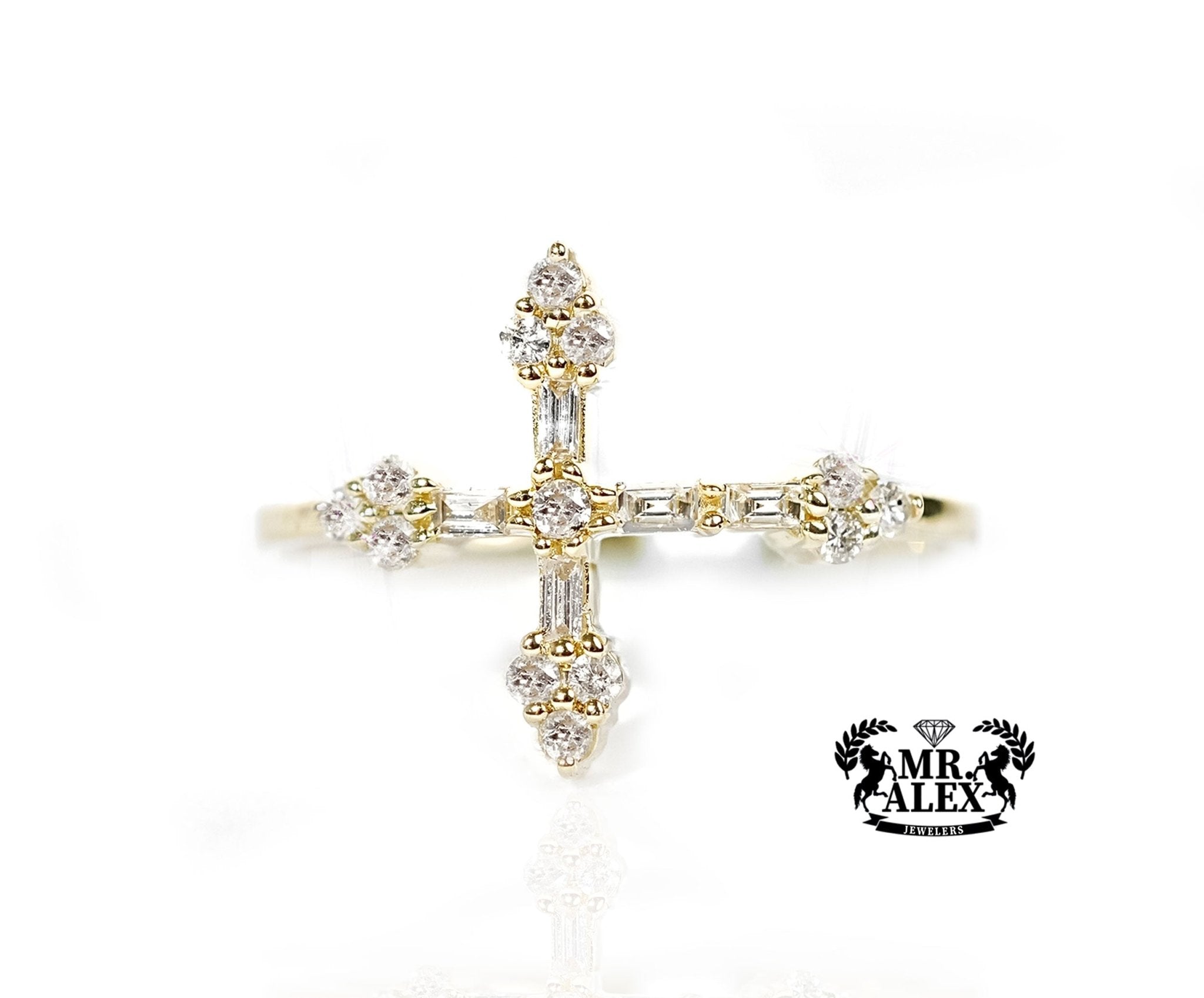 10k Gold Elegant Cross Diamond Ring 0.25ct - Mr. Alex Jewelry