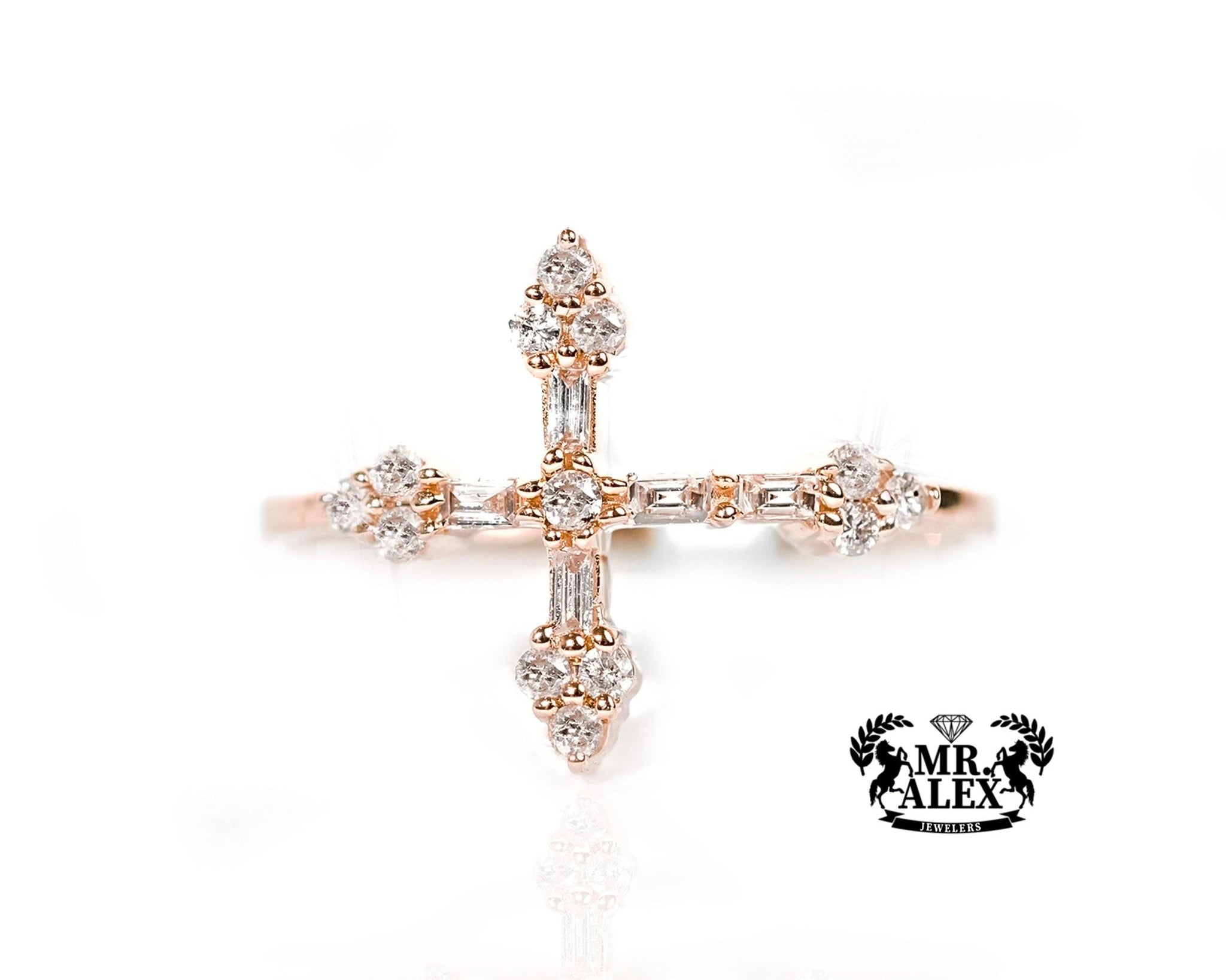 10k Gold Elegant Cross Diamond Ring 0.25ct - Mr. Alex Jewelry
