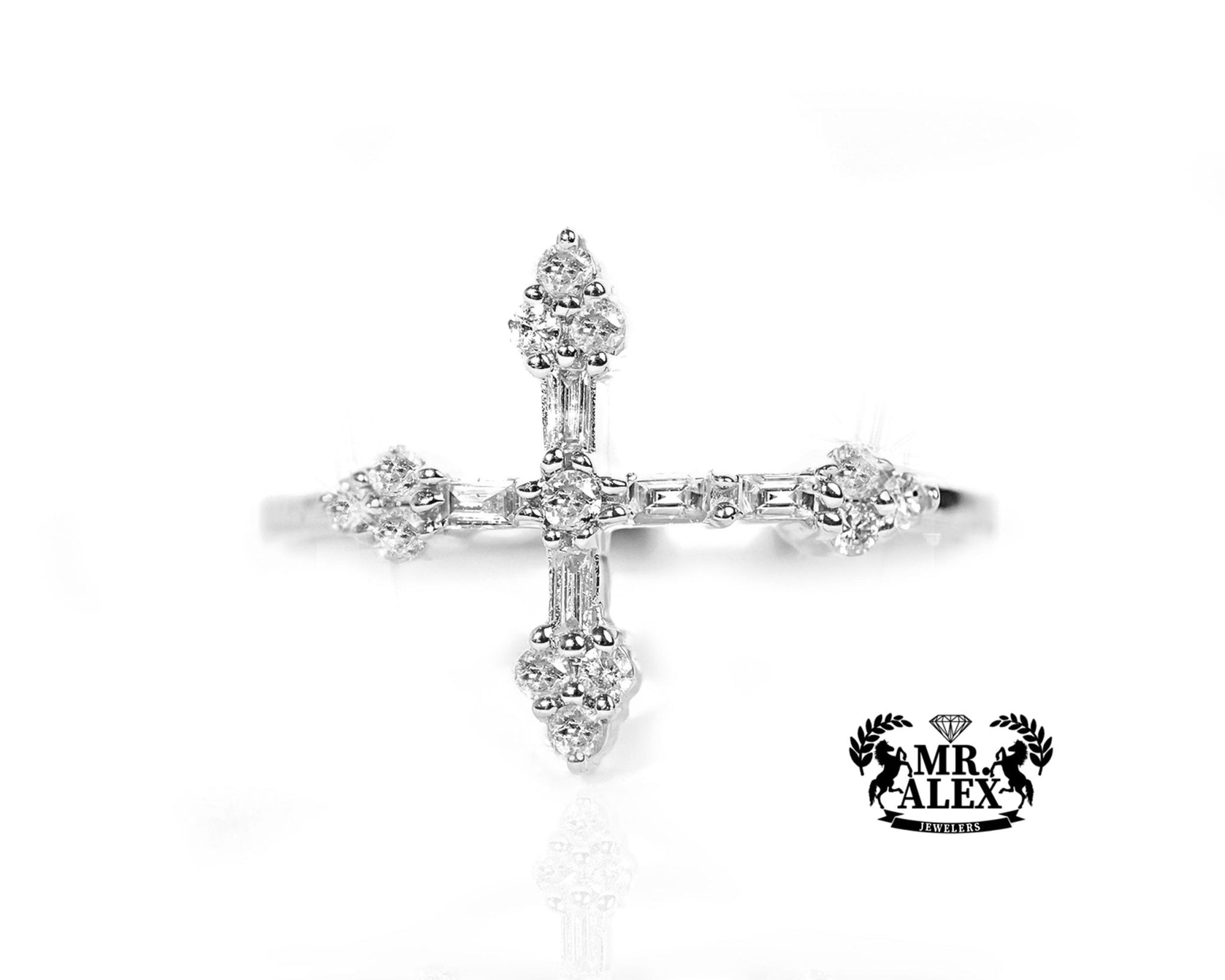 10k Gold Elegant Cross Diamond Ring 0.25ct - Mr. Alex Jewelry