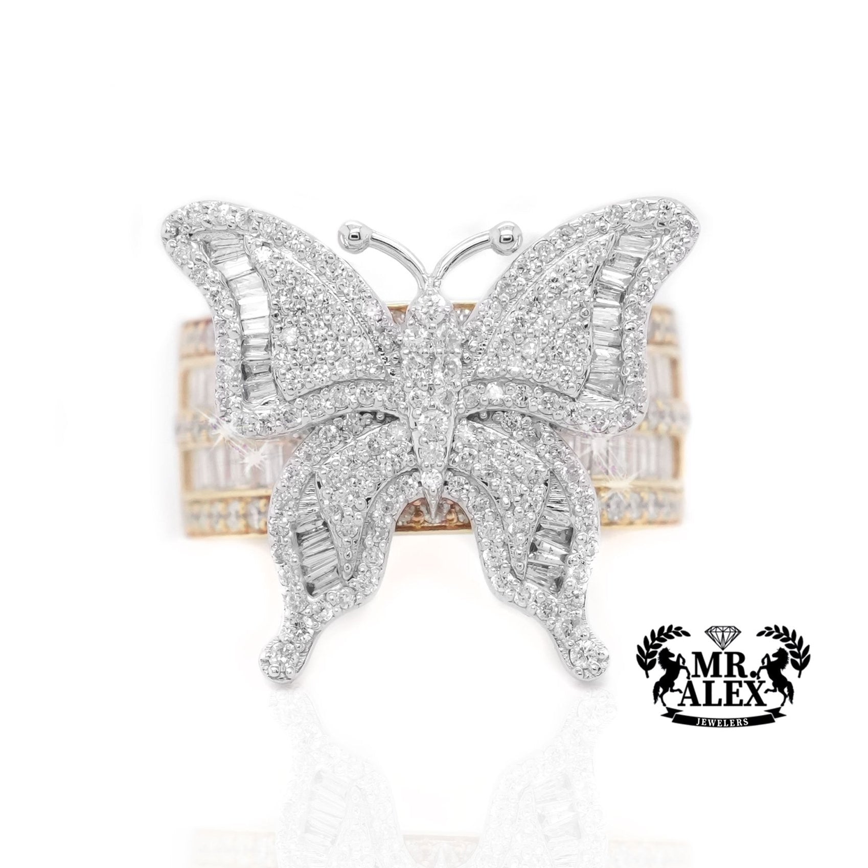 10K Gold Grand Butterfly Ring with Diamond Baguettes 1.70ct - Mr. Alex Jewelry
