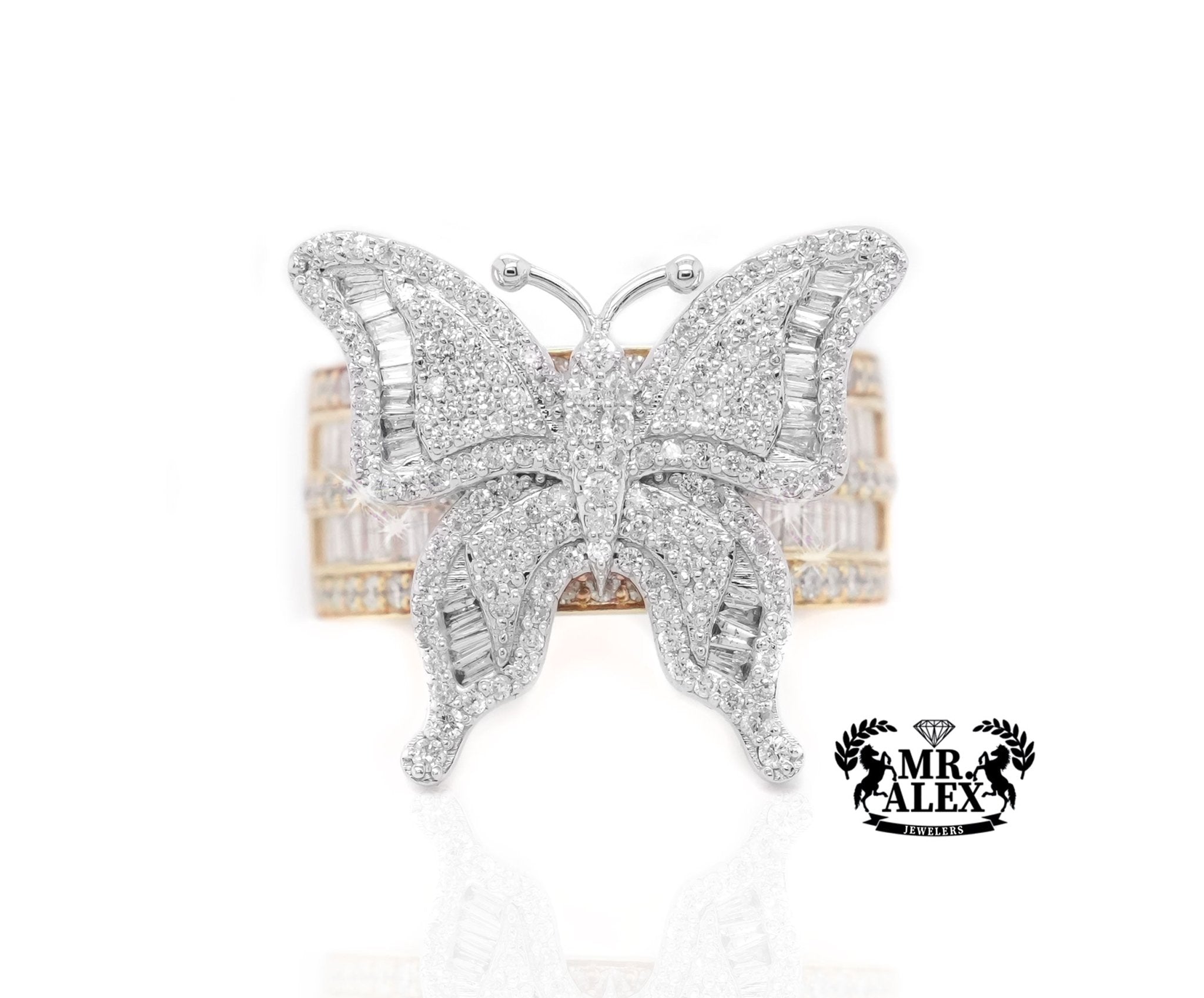 10K Gold Grand Butterfly Ring with Diamond Baguettes 1.70ct - Mr. Alex Jewelry