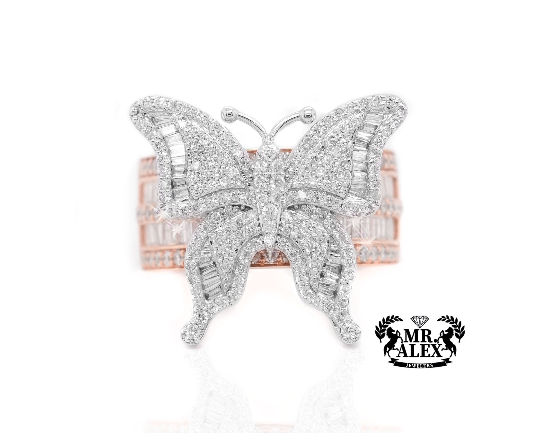 10K Gold Grand Butterfly Ring with Diamond Baguettes 1.70ct - Mr. Alex Jewelry