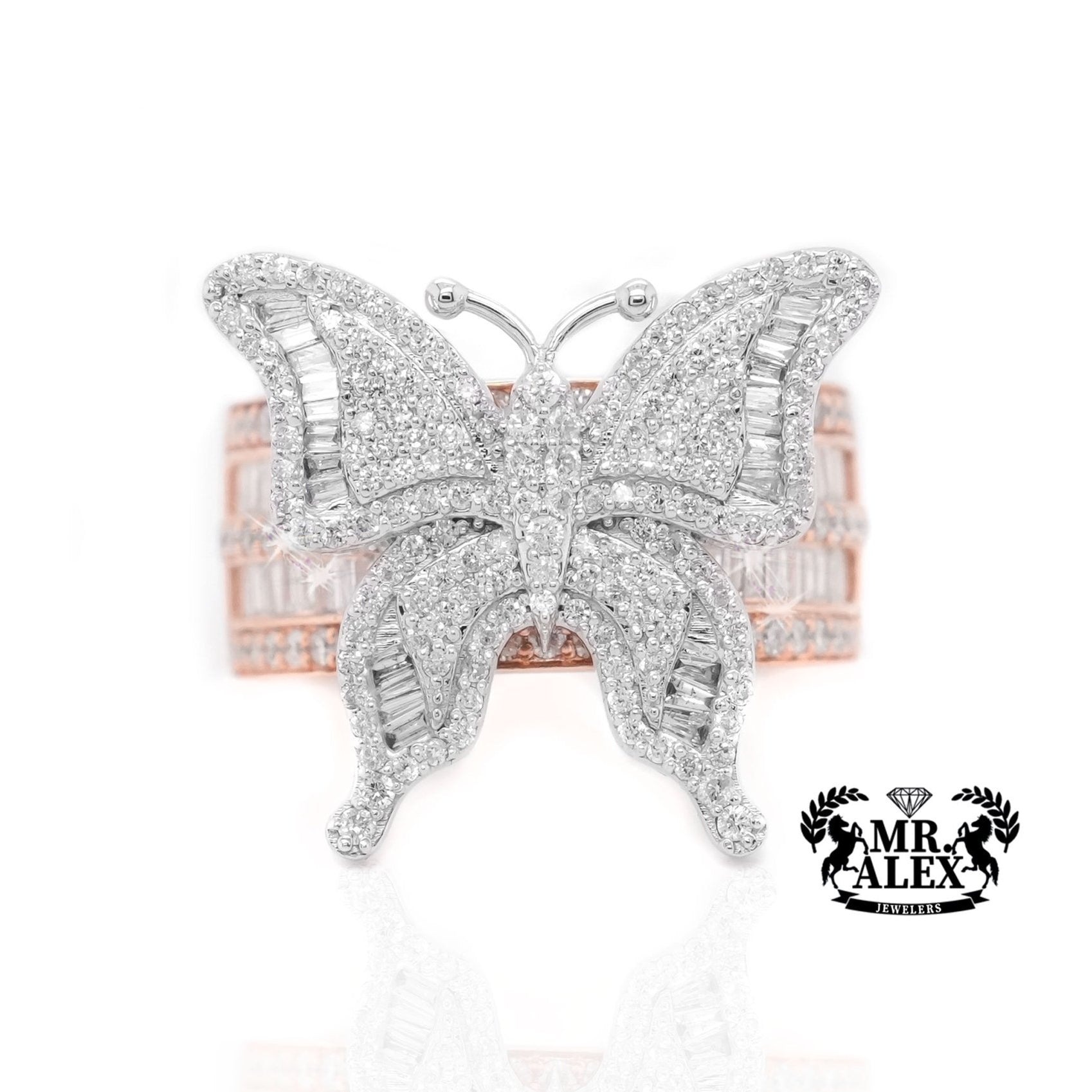 10K Gold Grand Butterfly Ring with Diamond Baguettes 1.70ct - Mr. Alex Jewelry
