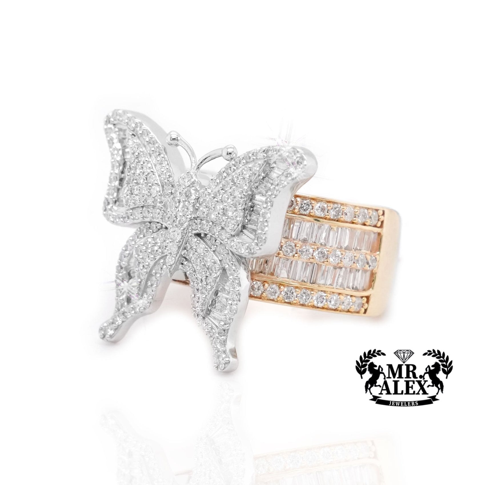 10K Gold Grand Butterfly Ring with Diamond Baguettes 1.70ct - Mr. Alex Jewelry