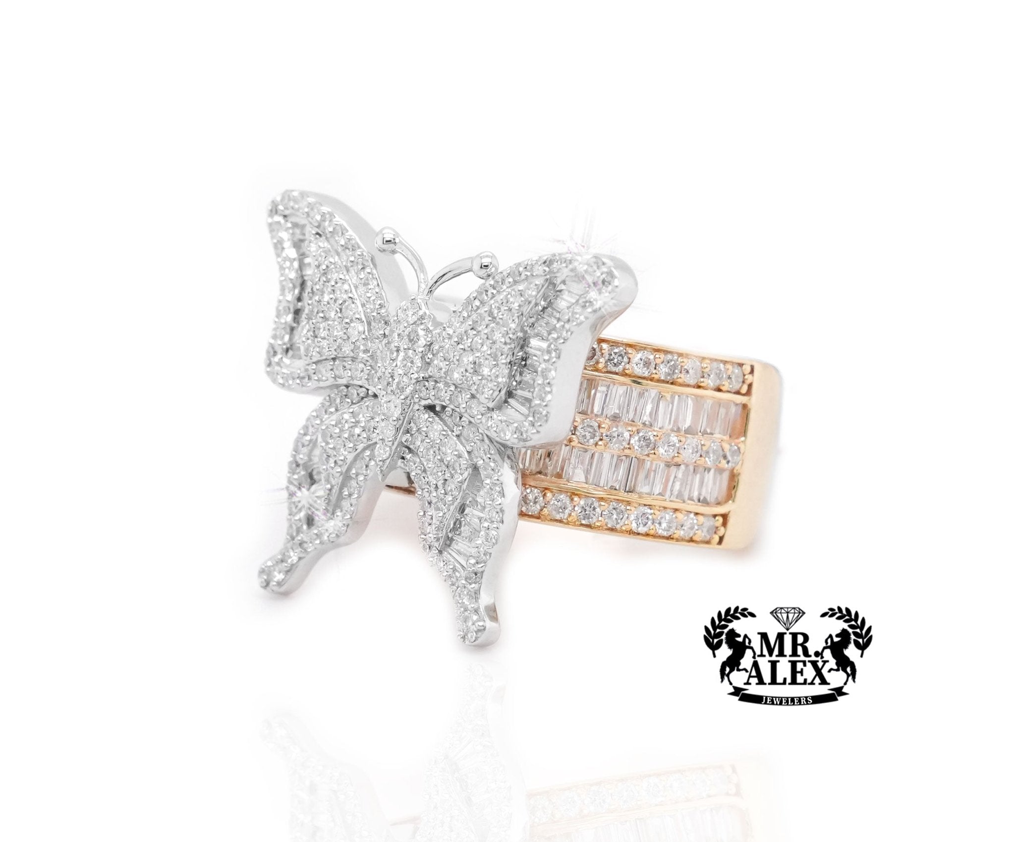 10K Gold Grand Butterfly Ring with Diamond Baguettes 1.70ct - Mr. Alex Jewelry
