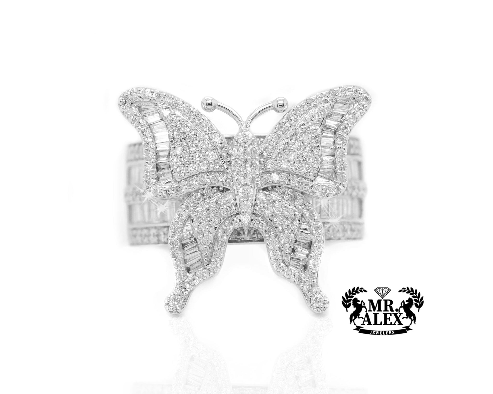 10K Gold Grand Butterfly Ring with Diamond Baguettes 1.70ct - Mr. Alex Jewelry