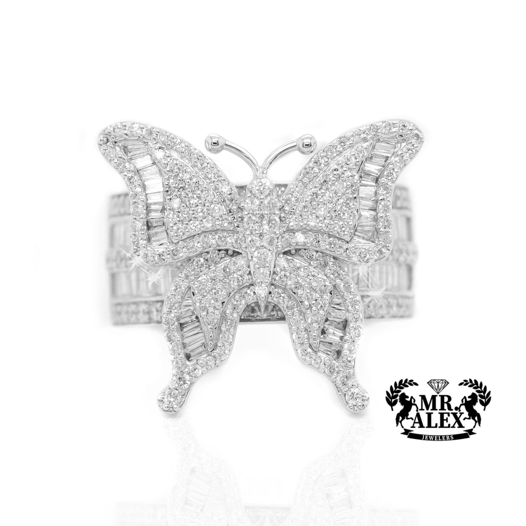 10K Gold Grand Butterfly Ring with Diamond Baguettes 1.70ct - Mr. Alex Jewelry