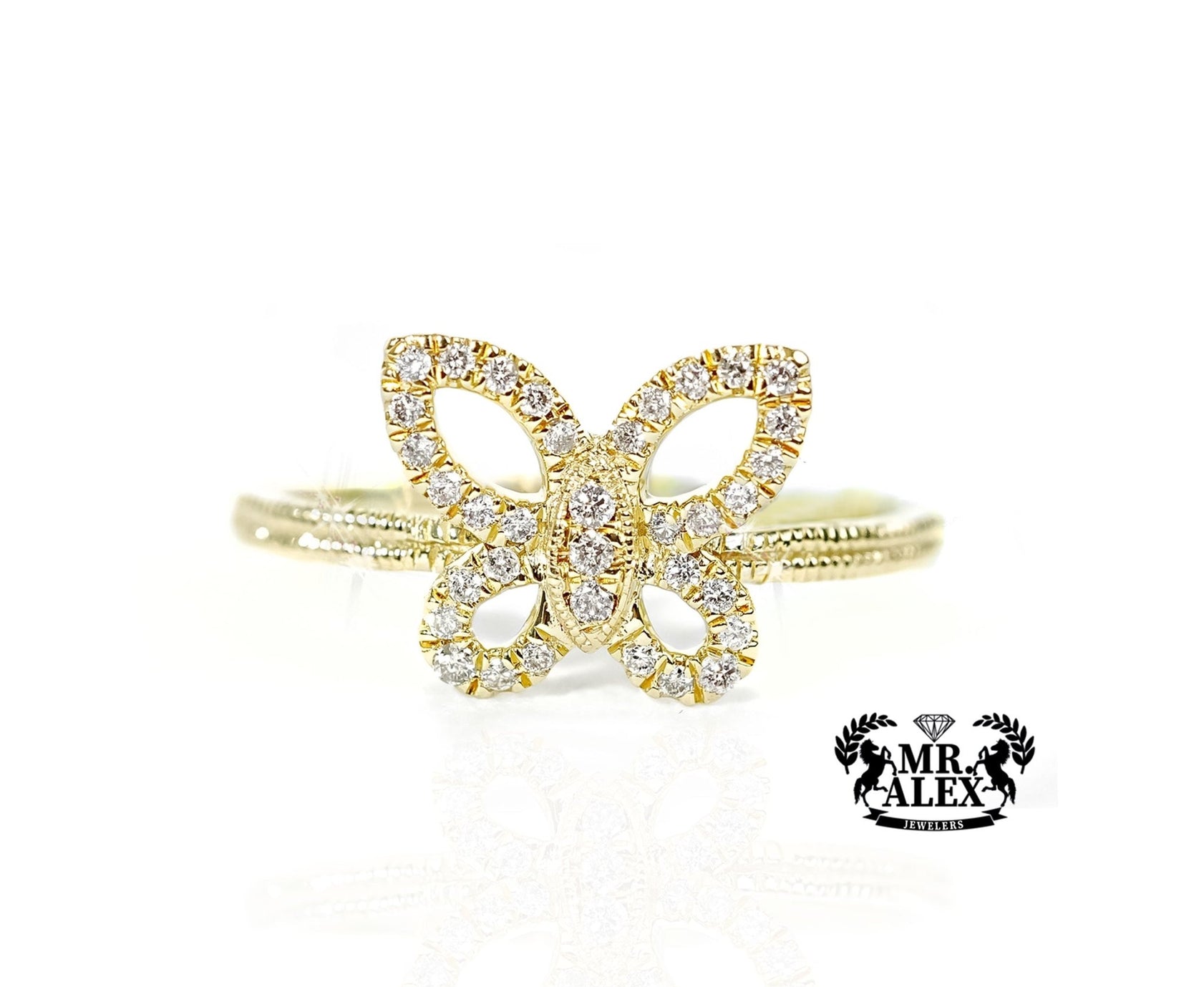 10k Gold Lattice Butterfly Diamond Ring 0.25ct - Mr. Alex Jewelry