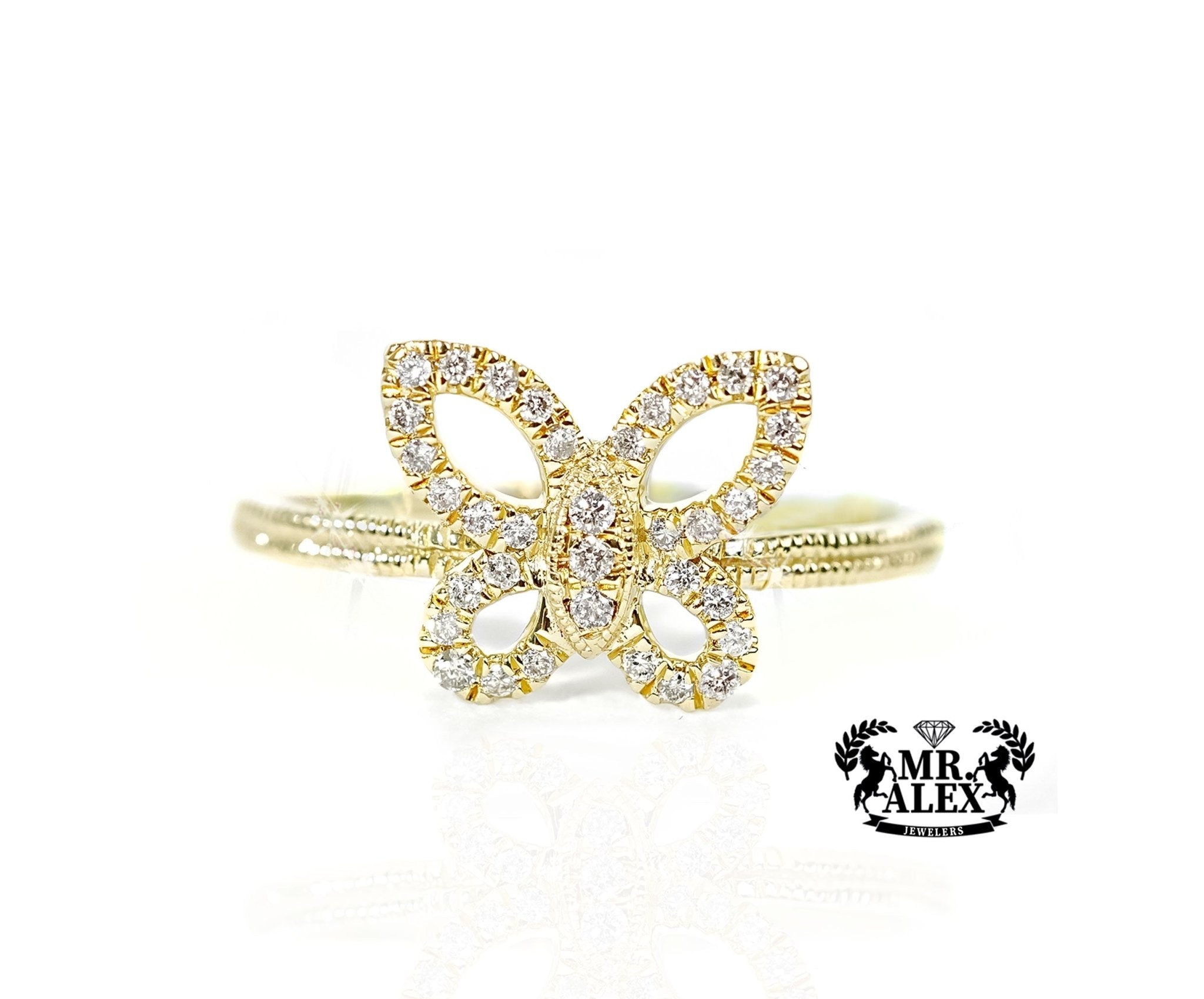 10k Gold Lattice Butterfly Diamond Ring 0.25ct - Mr. Alex Jewelry