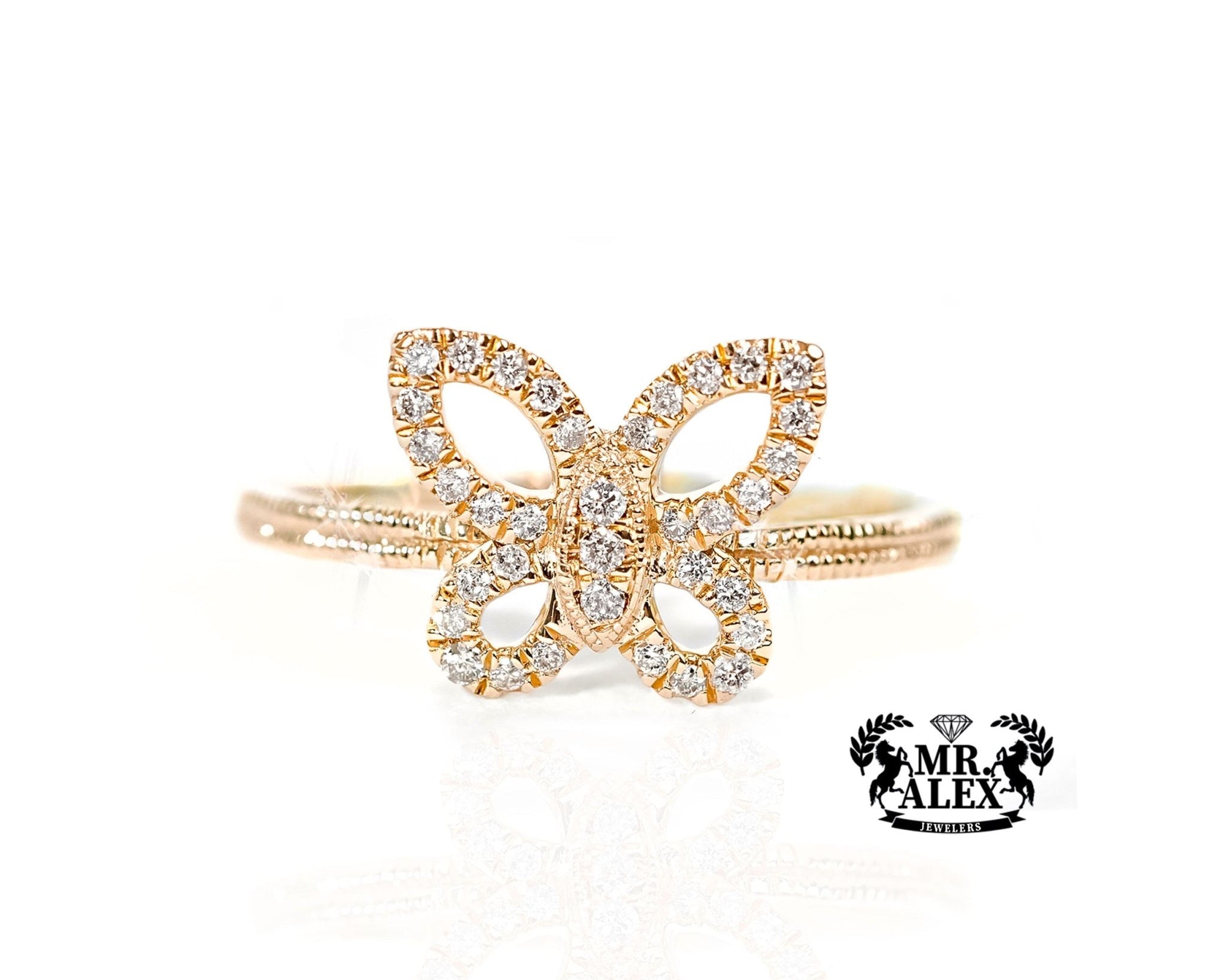 10k Gold Lattice Butterfly Diamond Ring 0.25ct - Mr. Alex Jewelry