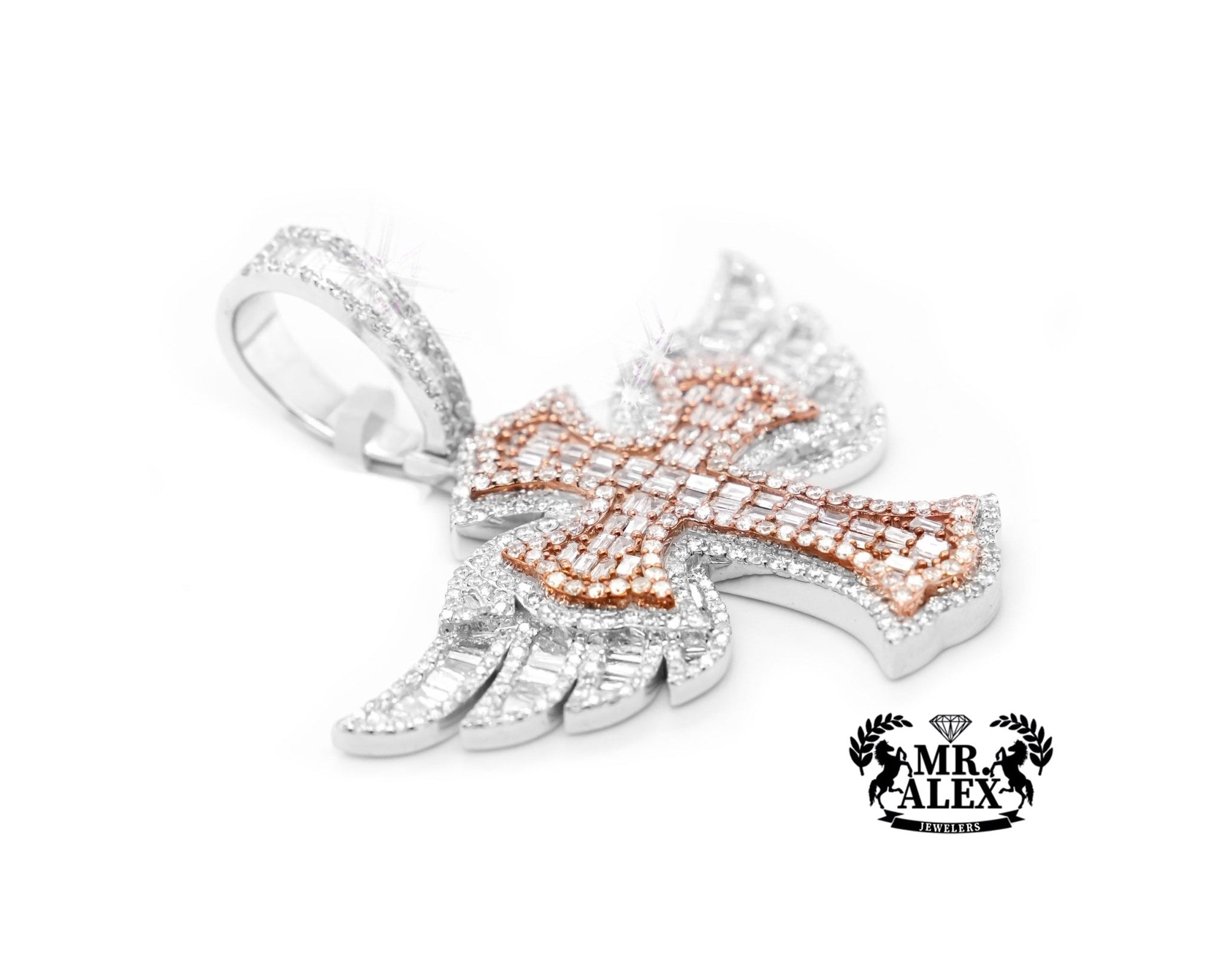 10K Gold Majestic Angel Wings Cross Pendant with 4.65ct - Mr. Alex Jewelry
