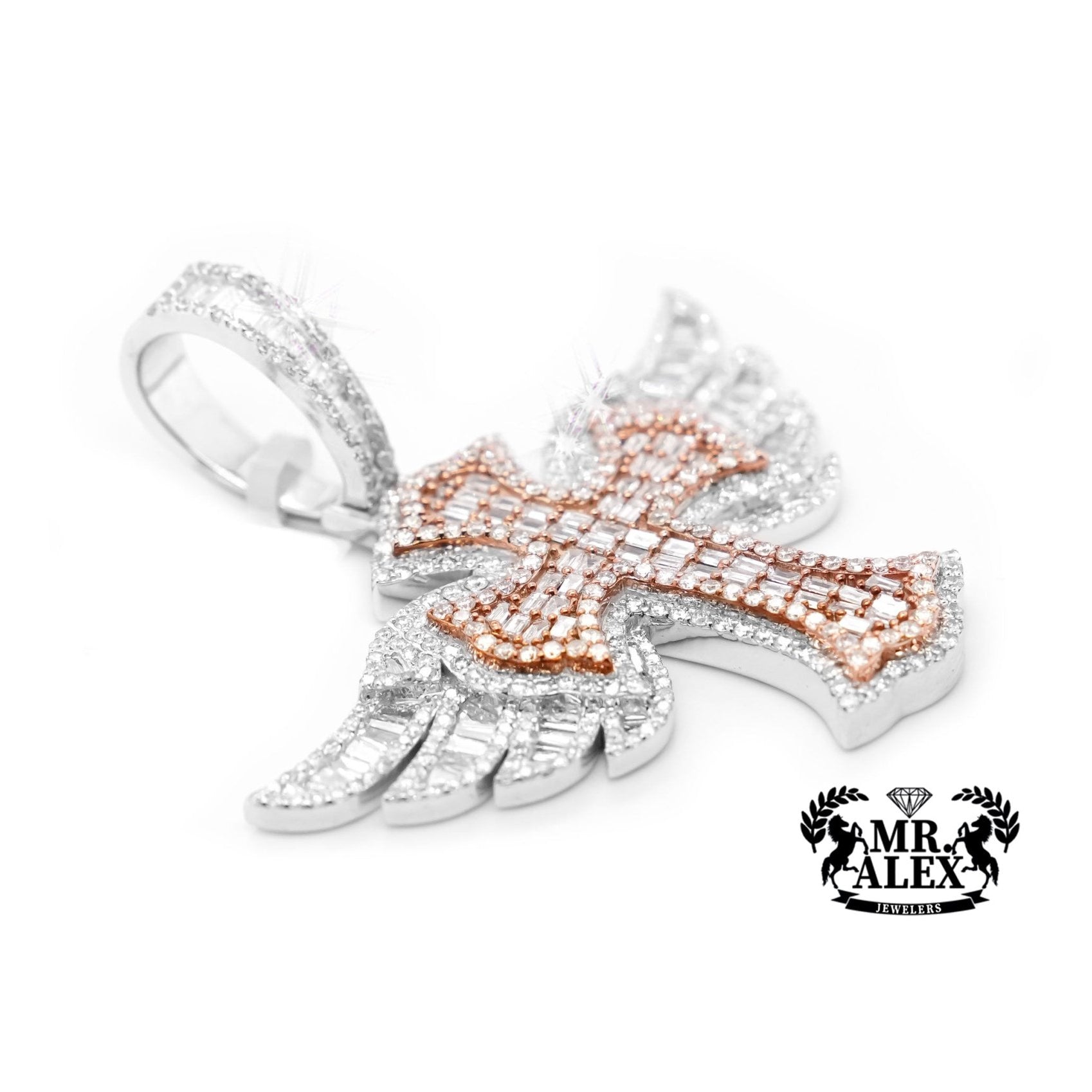 10K Gold Majestic Angel Wings Cross Pendant with 4.65ct - Mr. Alex Jewelry