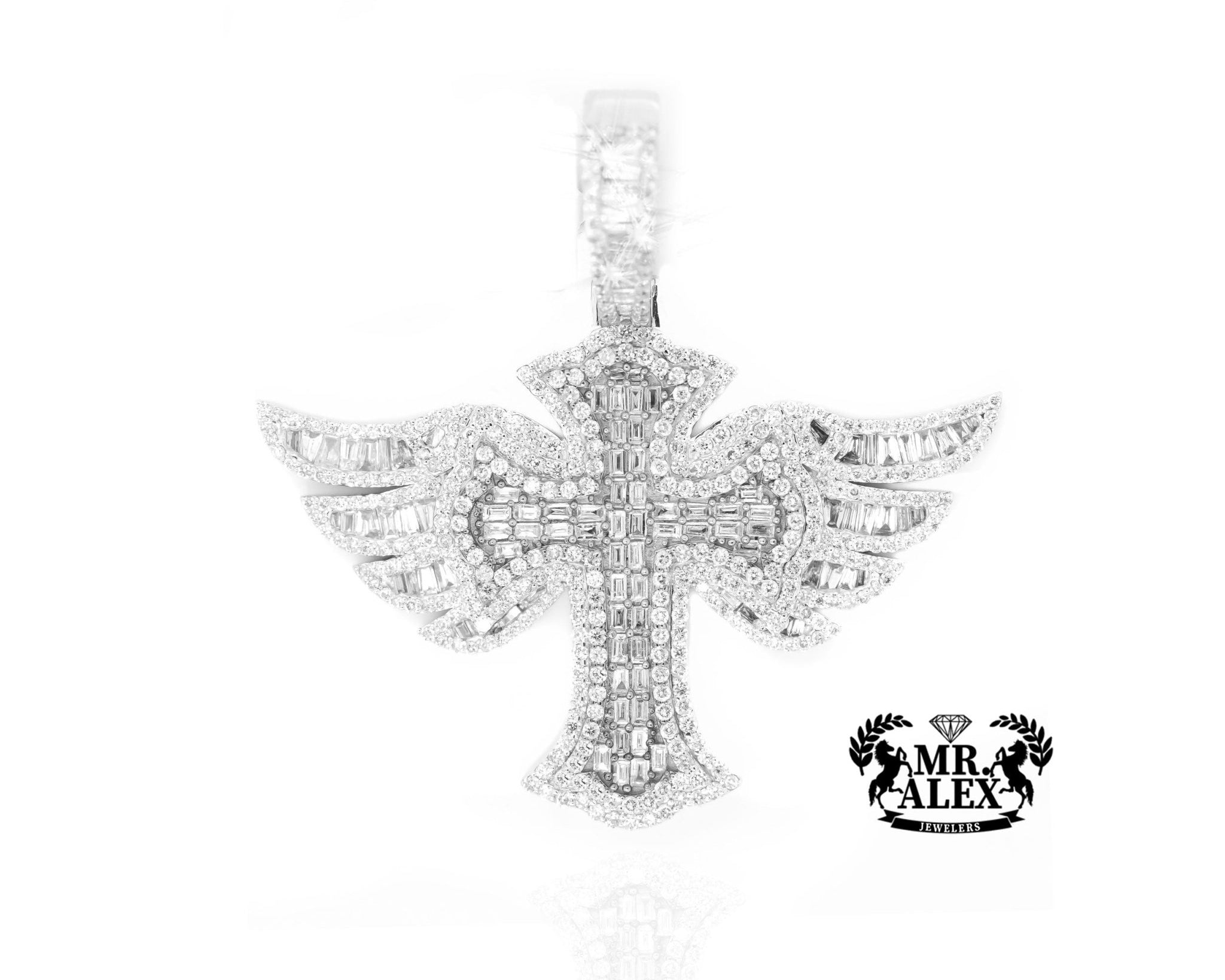 10K Gold Majestic Angel Wings Cross Pendant with 4.65ct - Mr. Alex Jewelry