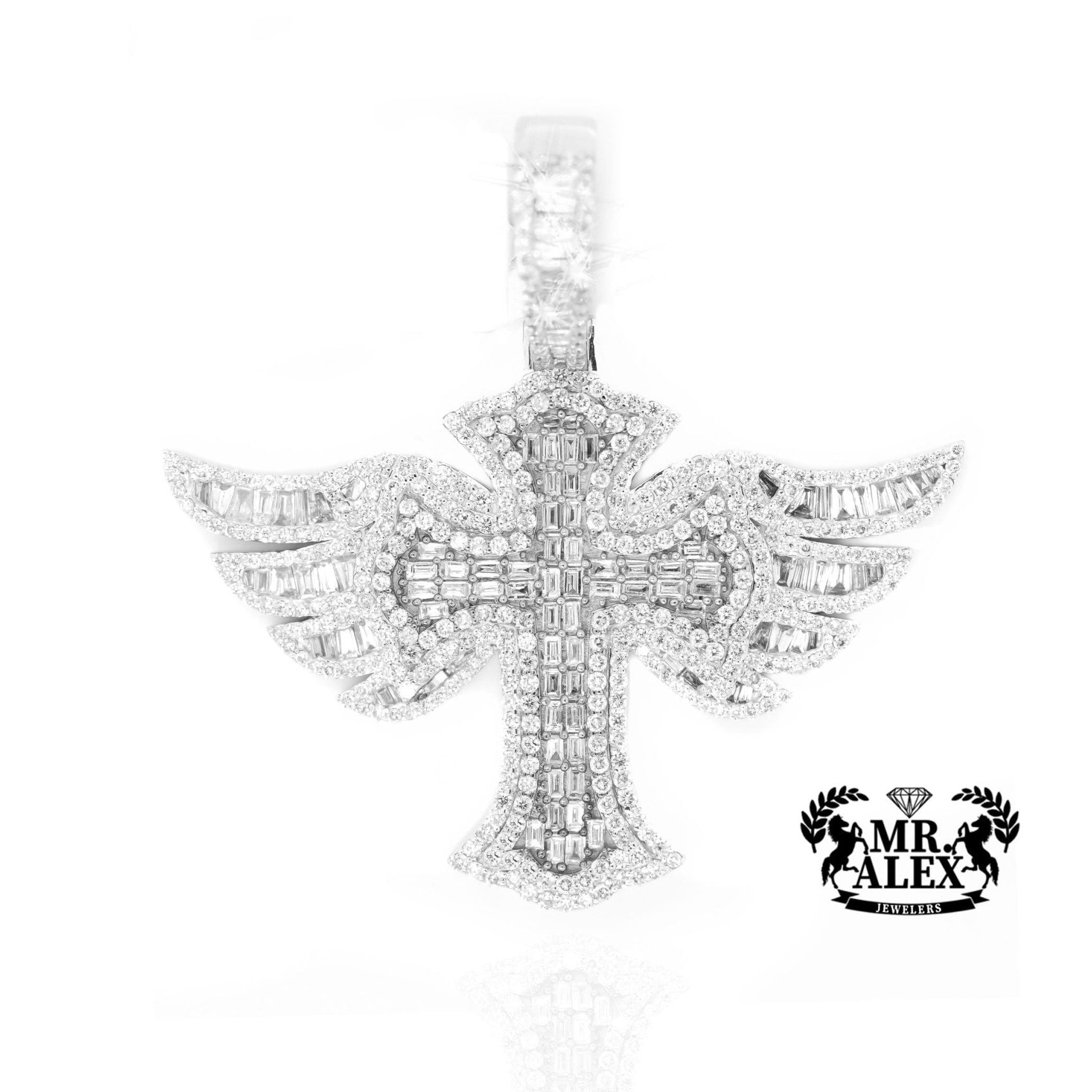 10K Gold Majestic Angel Wings Cross Pendant with 4.65ct - Mr. Alex Jewelry