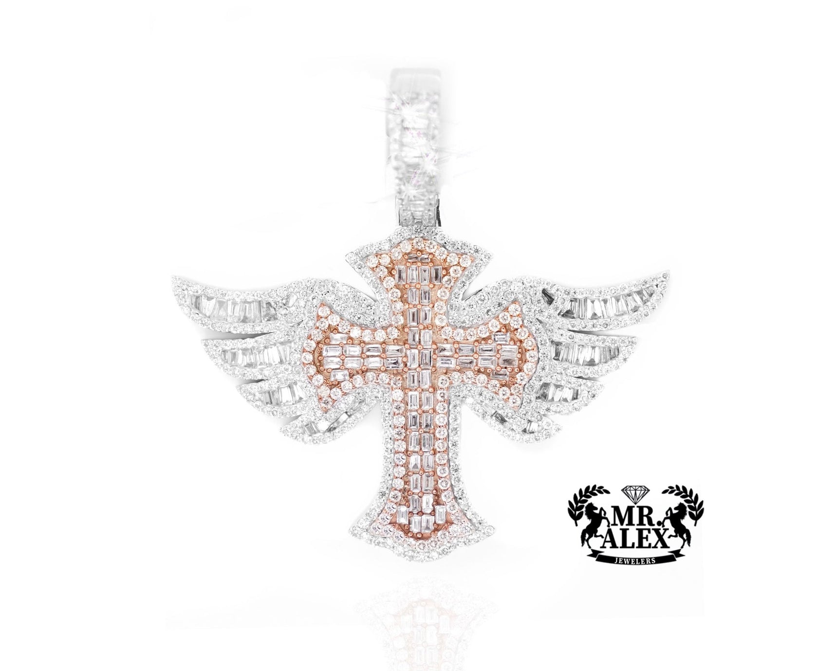 10K Gold Majestic Angel Wings Cross Pendant with 4.65ct - Mr. Alex Jewelry