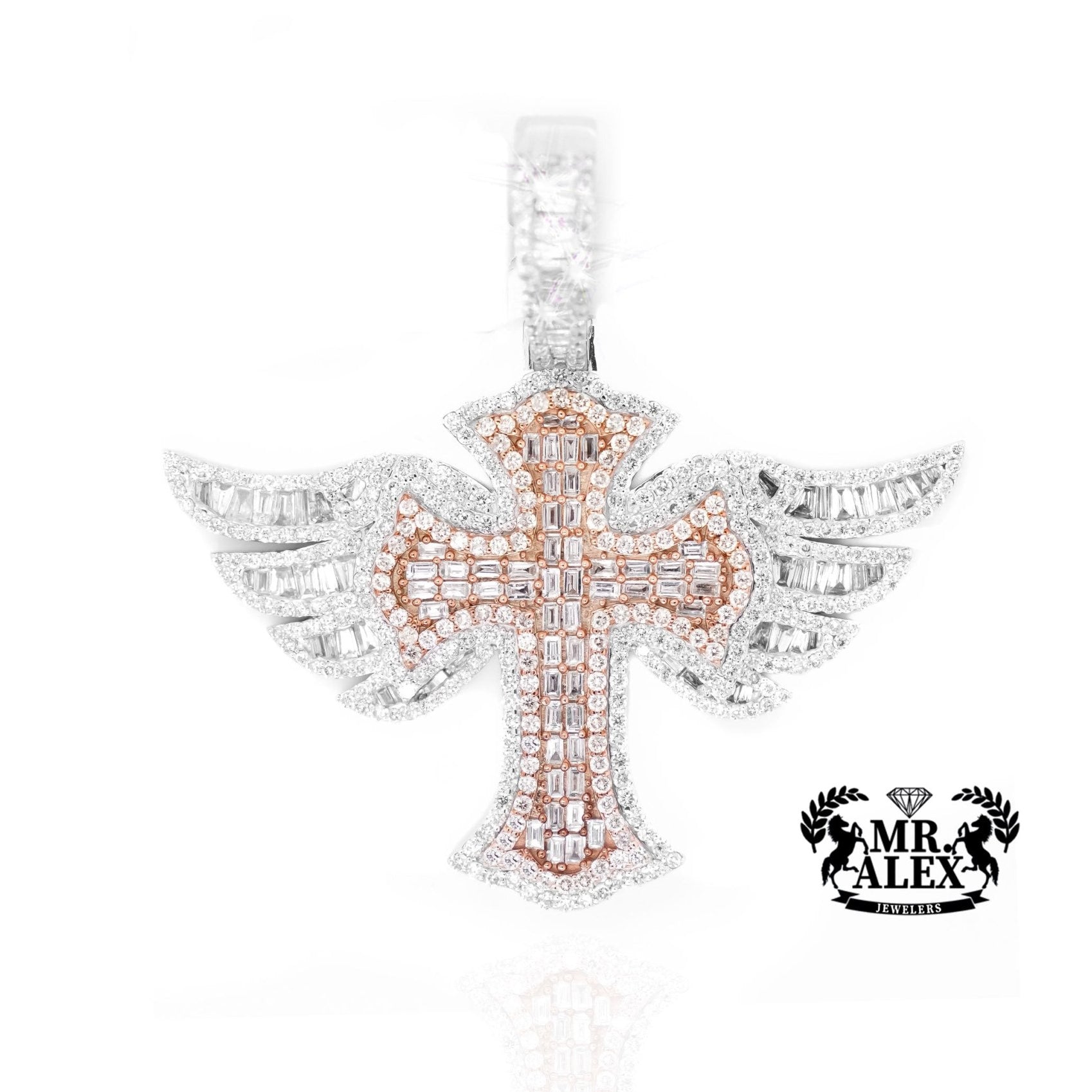 10K Gold Majestic Angel Wings Cross Pendant with 4.65ct - Mr. Alex Jewelry