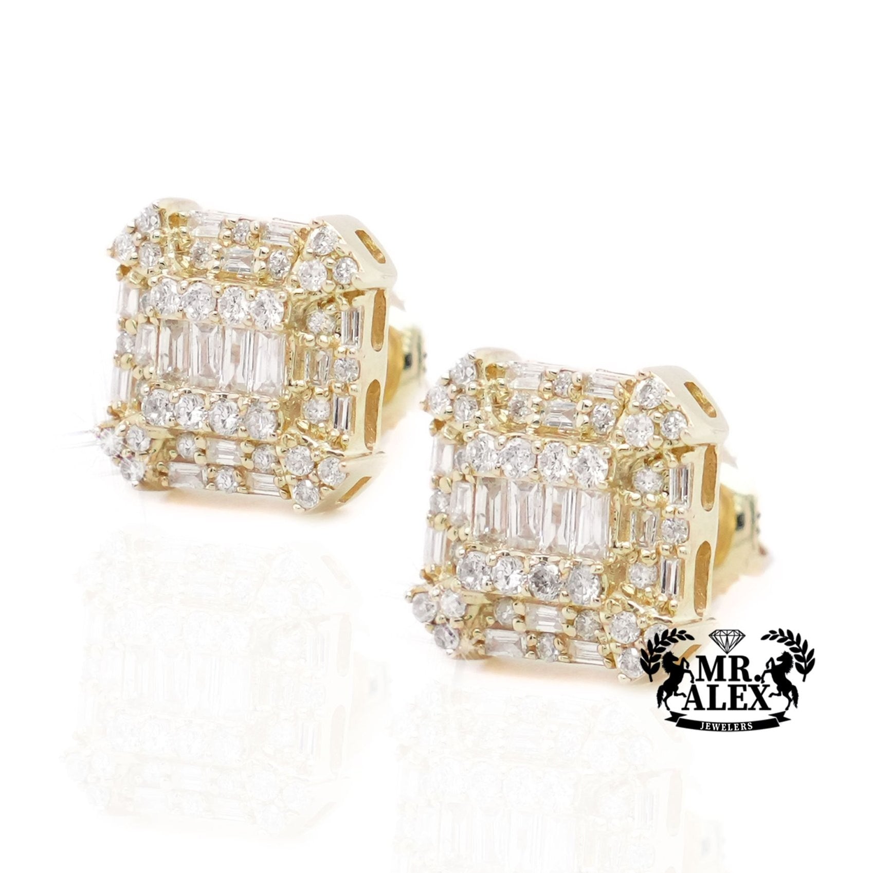 10K Gold Rectangular Cluster Diamond Earrings 0.85ct - Mr. Alex Jewelry