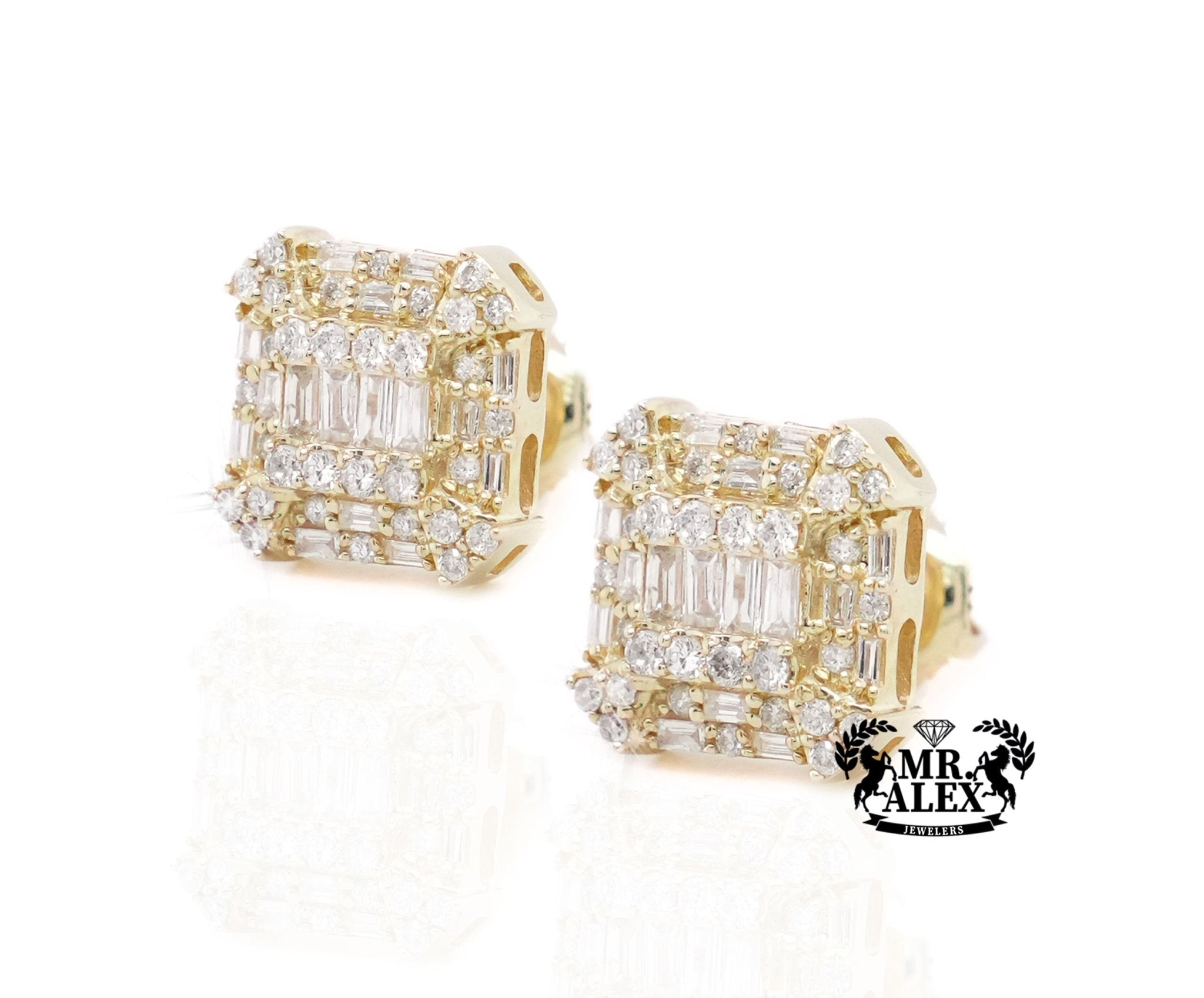 10K Gold Rectangular Cluster Diamond Earrings 0.85ct - Mr. Alex Jewelry