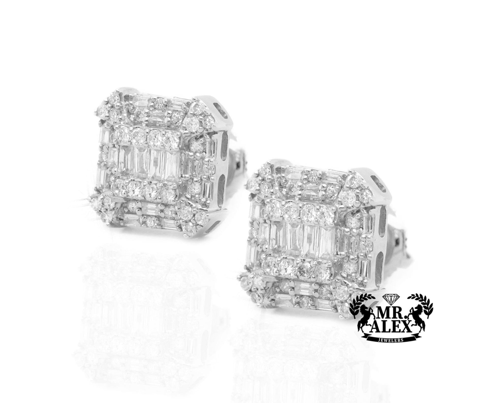 10K Gold Rectangular Cluster Diamond Earrings 0.85ct - Mr. Alex Jewelry