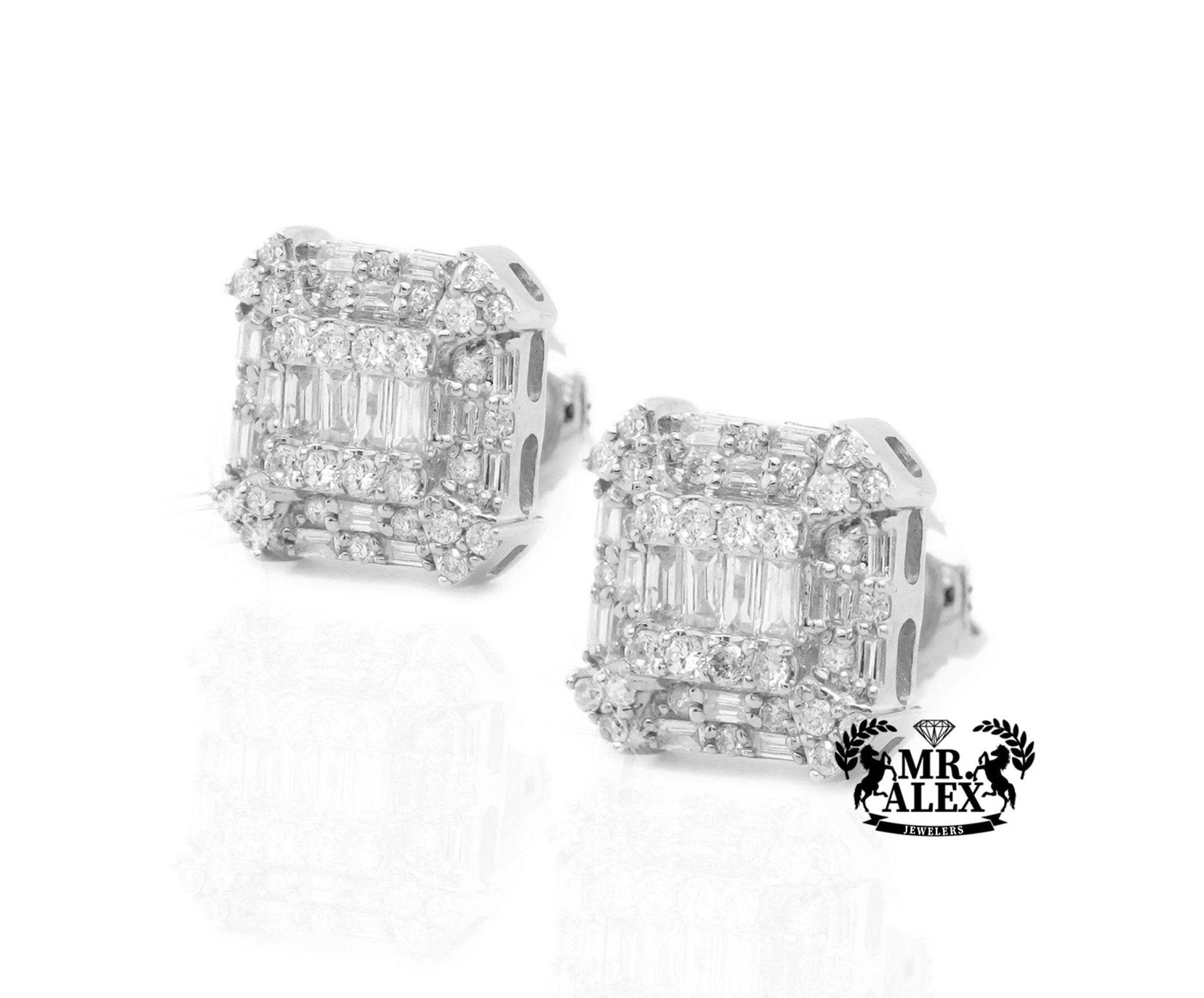 10K Gold Rectangular Cluster Diamond Earrings 0.85ct - Mr. Alex Jewelry