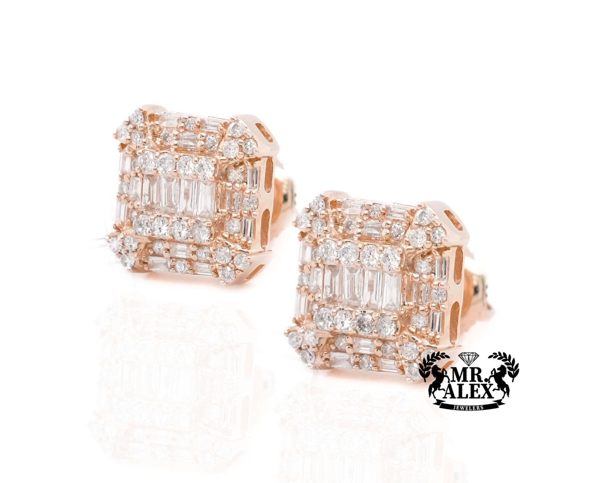 10K Gold Rectangular Cluster Diamond Earrings 0.85ct - Mr. Alex Jewelry