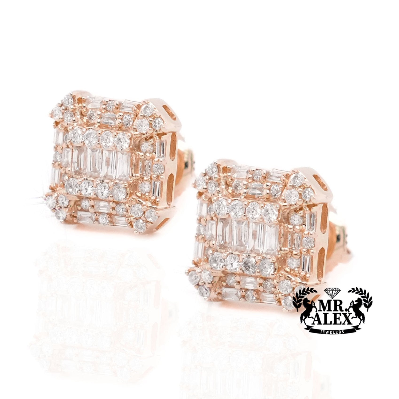 10K Gold Rectangular Cluster Diamond Earrings 0.85ct - Mr. Alex Jewelry