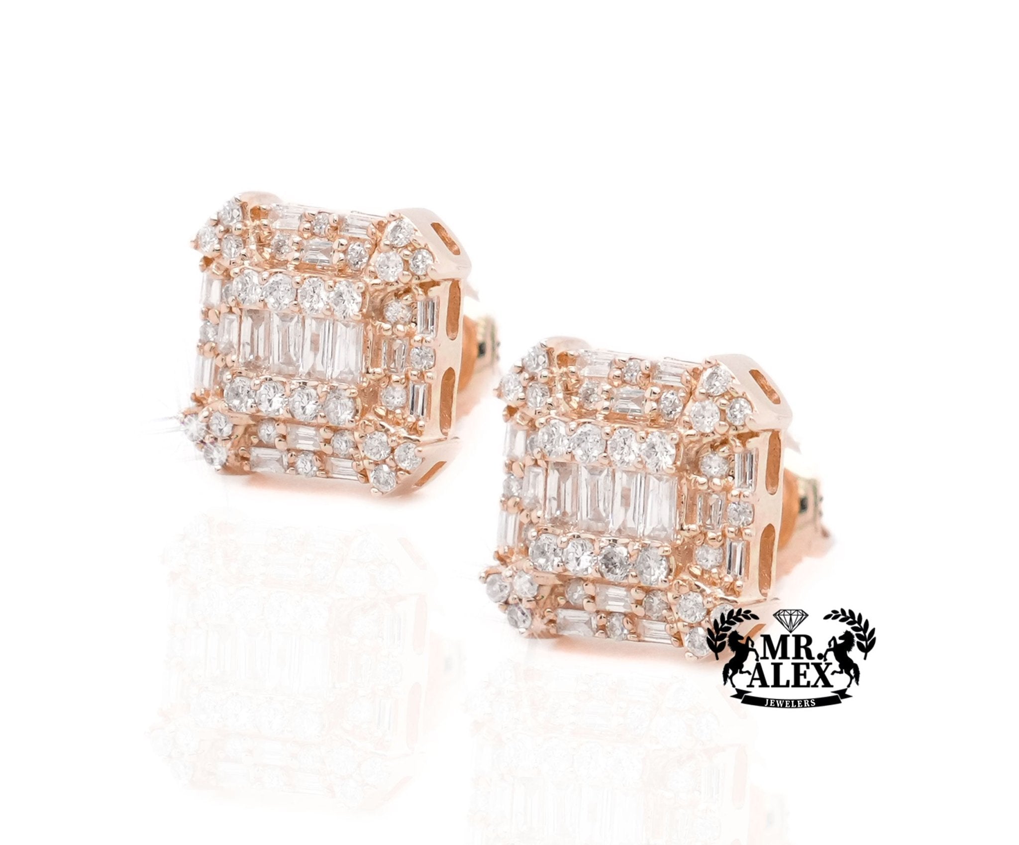 10K Gold Rectangular Cluster Diamond Earrings 0.85ct - Mr. Alex Jewelry