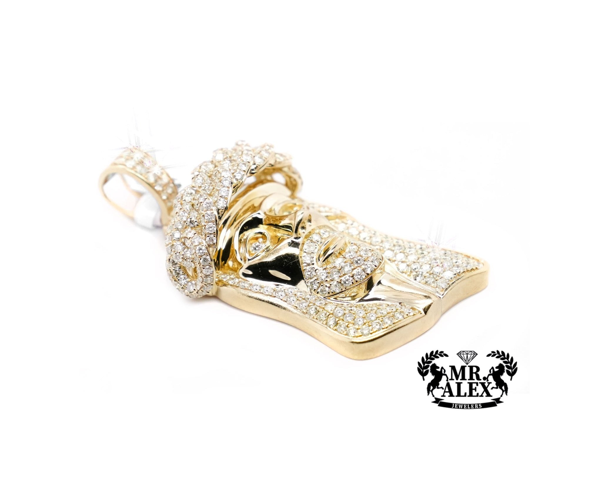 10K Gold Sacred Visage of Jesus Pendant with 5.05ct - Mr. Alex Jewelry