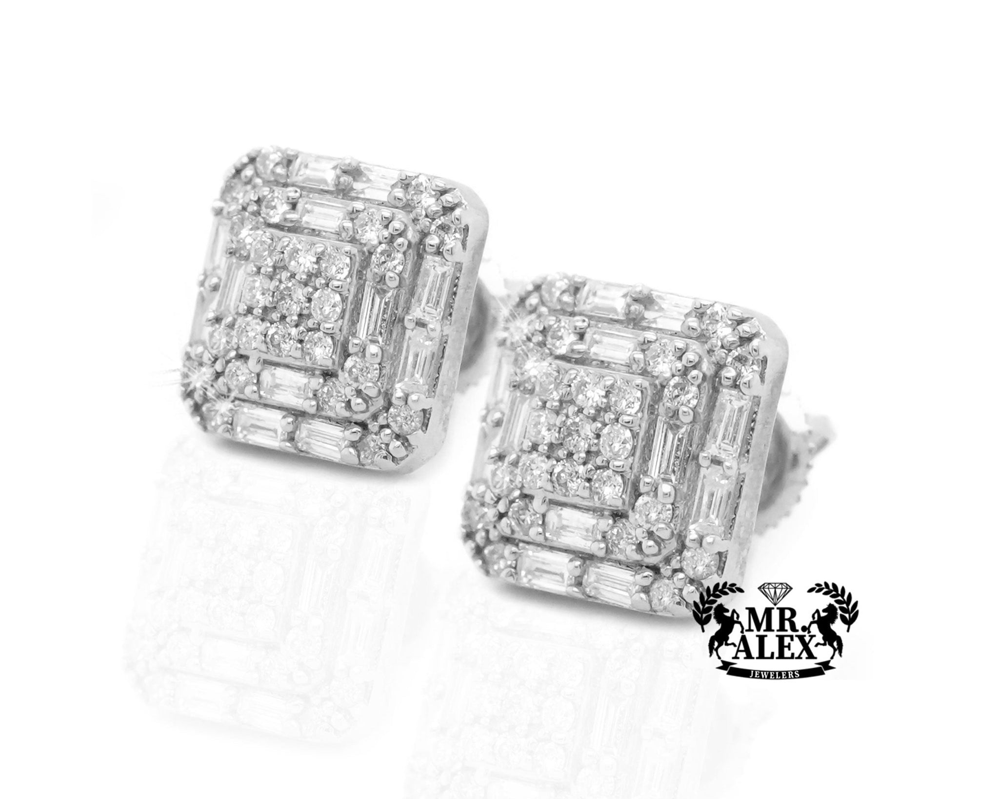 10K Gold Square Halo Diamond Earrings 1.10ct - Mr. Alex Jewelry