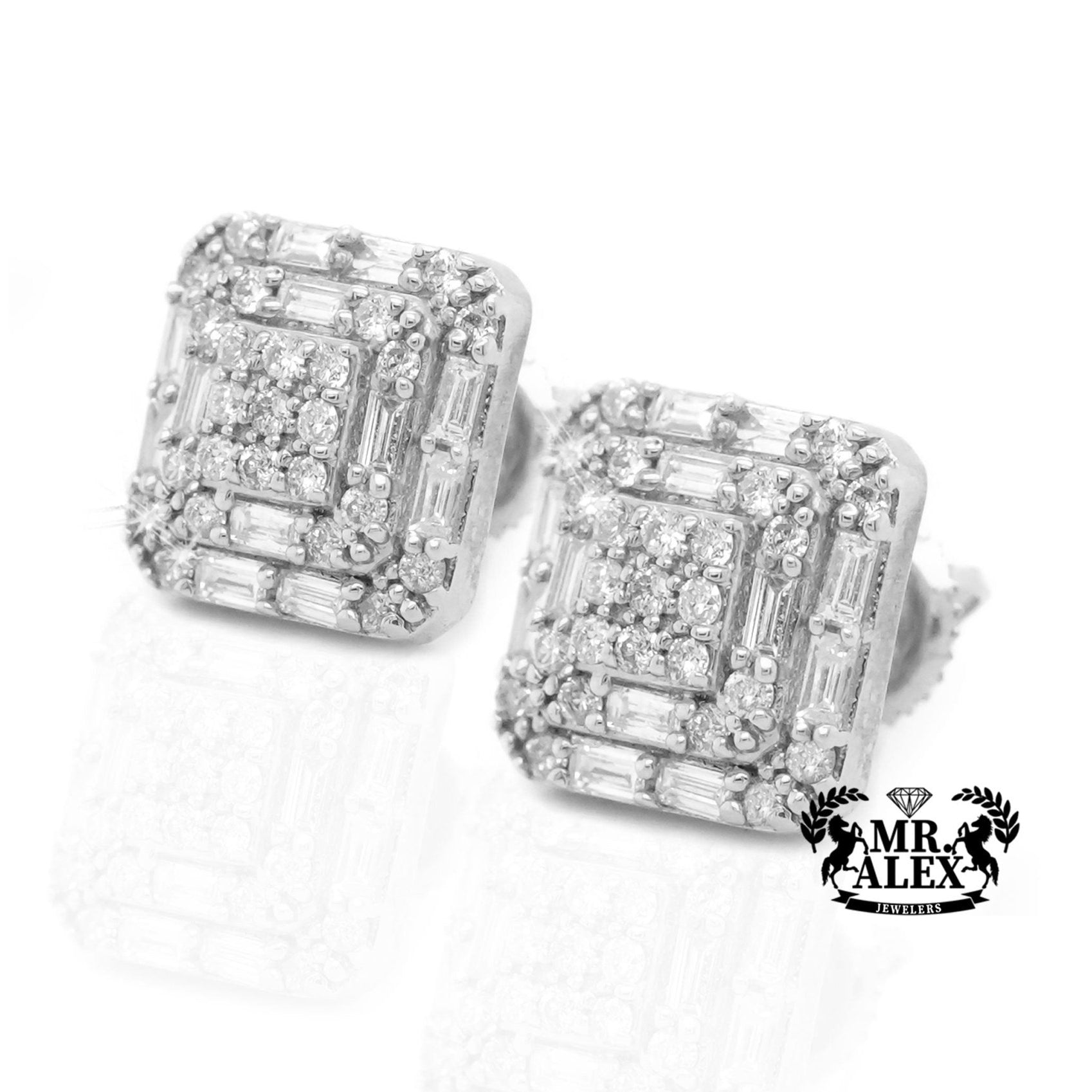 10K Gold Square Halo Diamond Earrings 1.10ct - Mr. Alex Jewelry