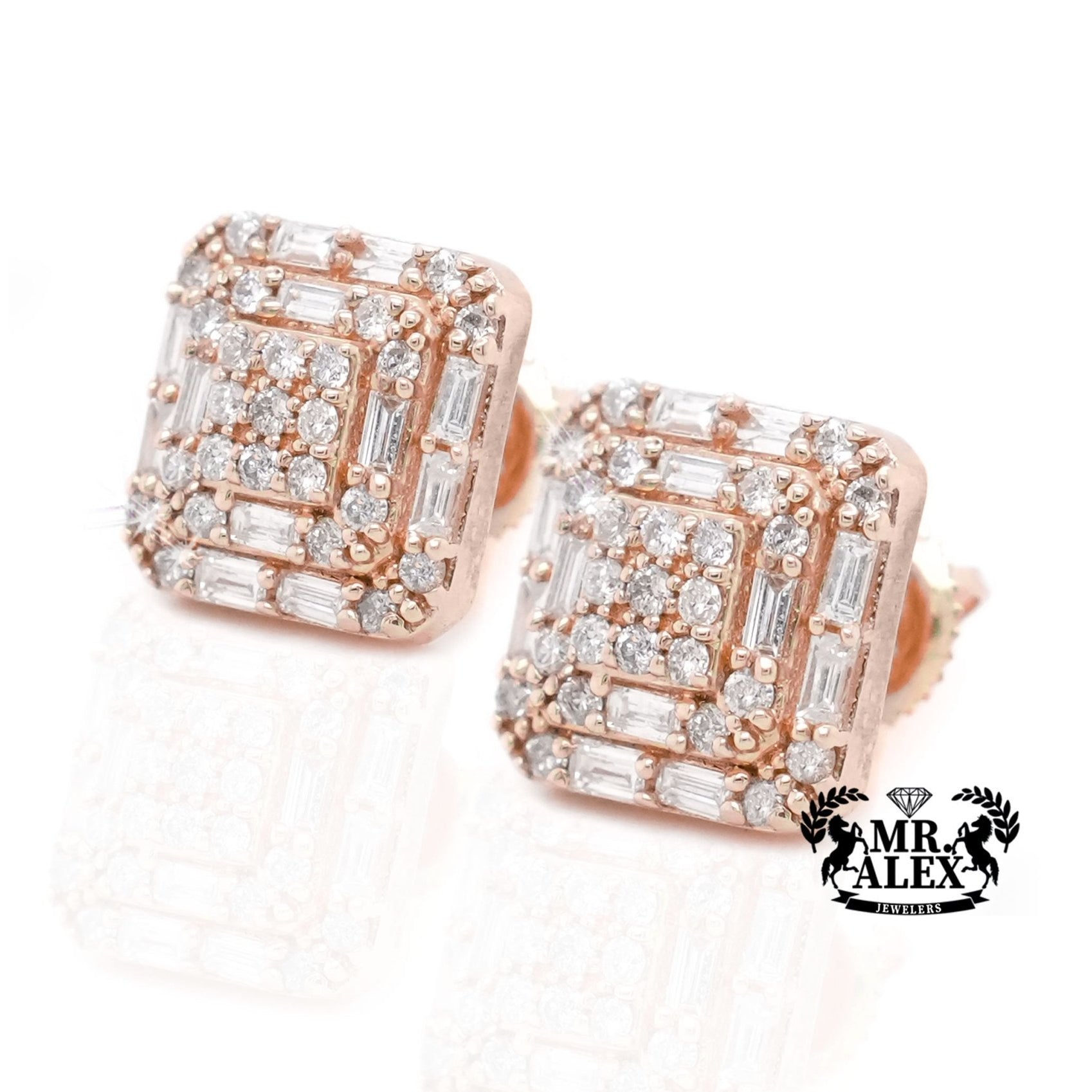 10K Gold Square Halo Diamond Earrings 1.10ct - Mr. Alex Jewelry