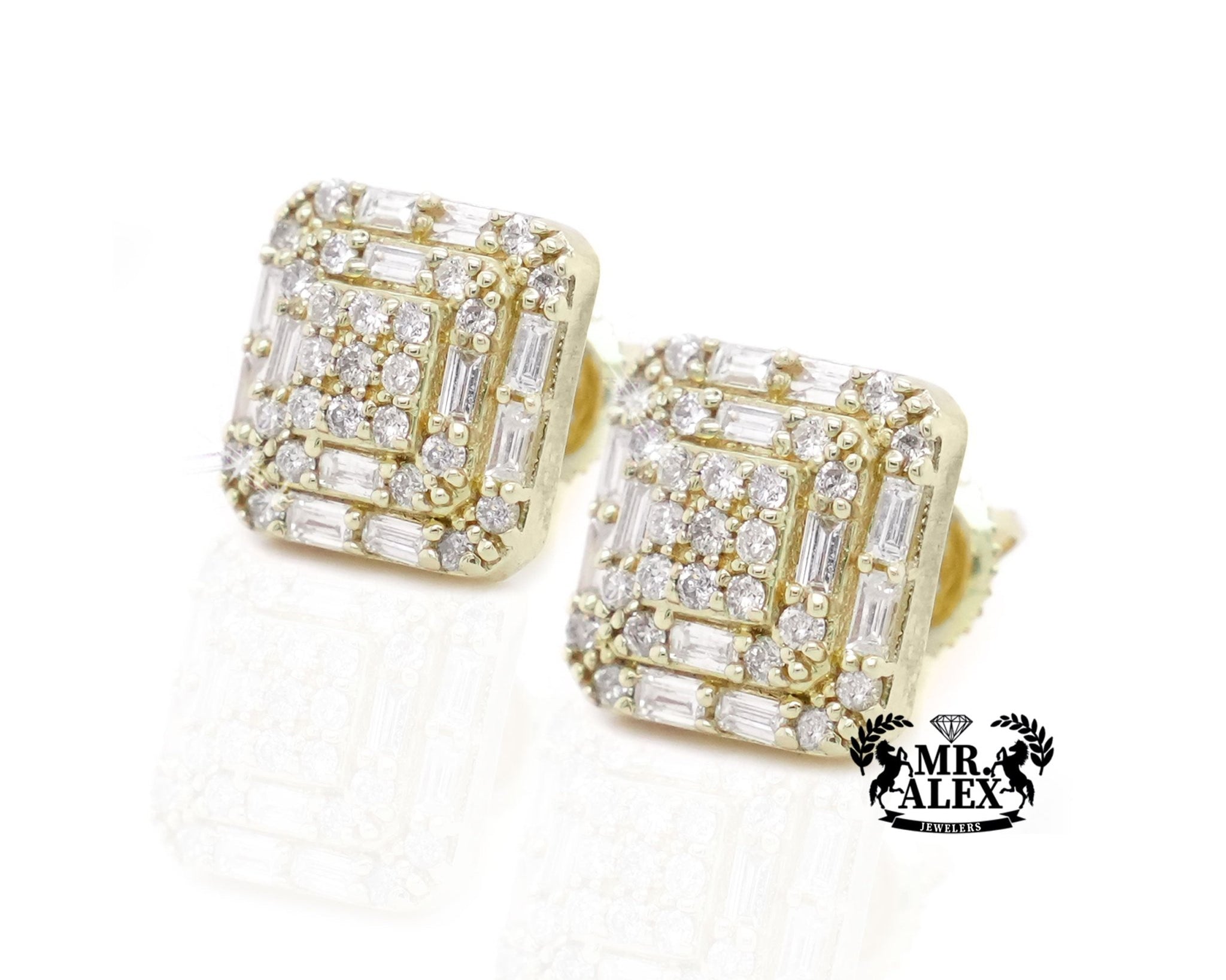 10K Gold Square Halo Diamond Earrings 1.10ct - Mr. Alex Jewelry