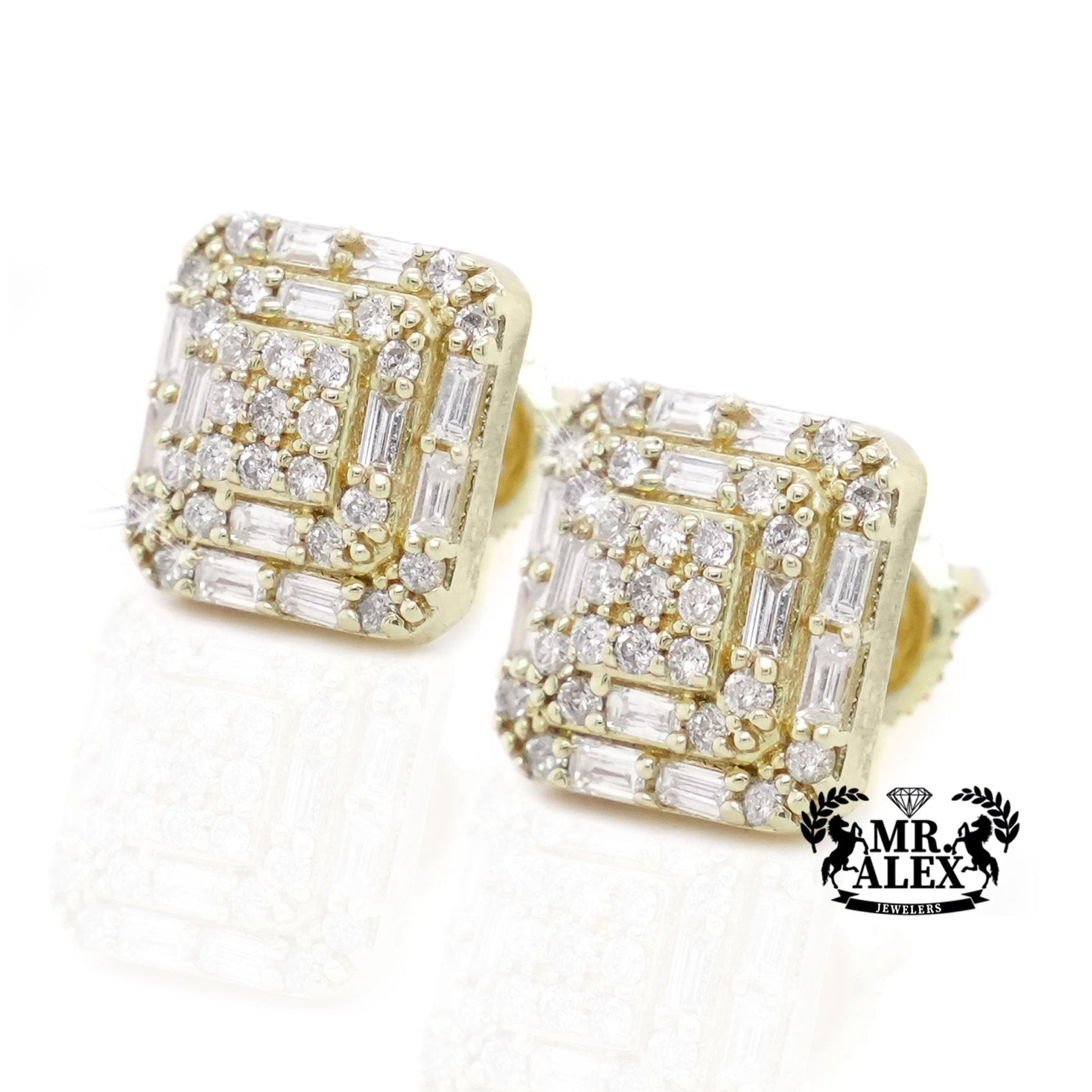 10K Gold Square Halo Diamond Earrings 1.10ct - Mr. Alex Jewelry