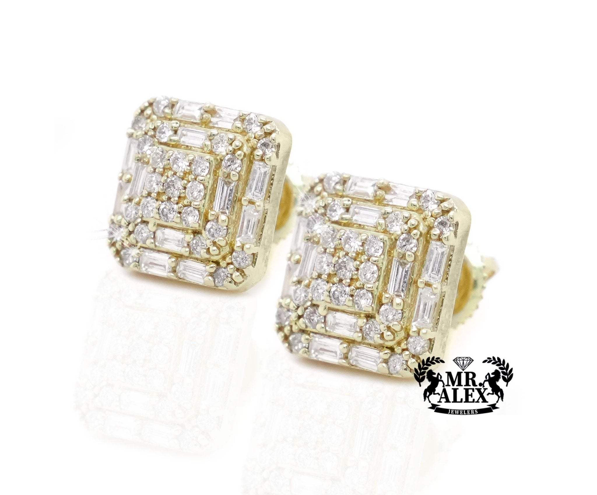 10K Gold Square Halo Diamond Earrings 1.10ct - Mr. Alex Jewelry