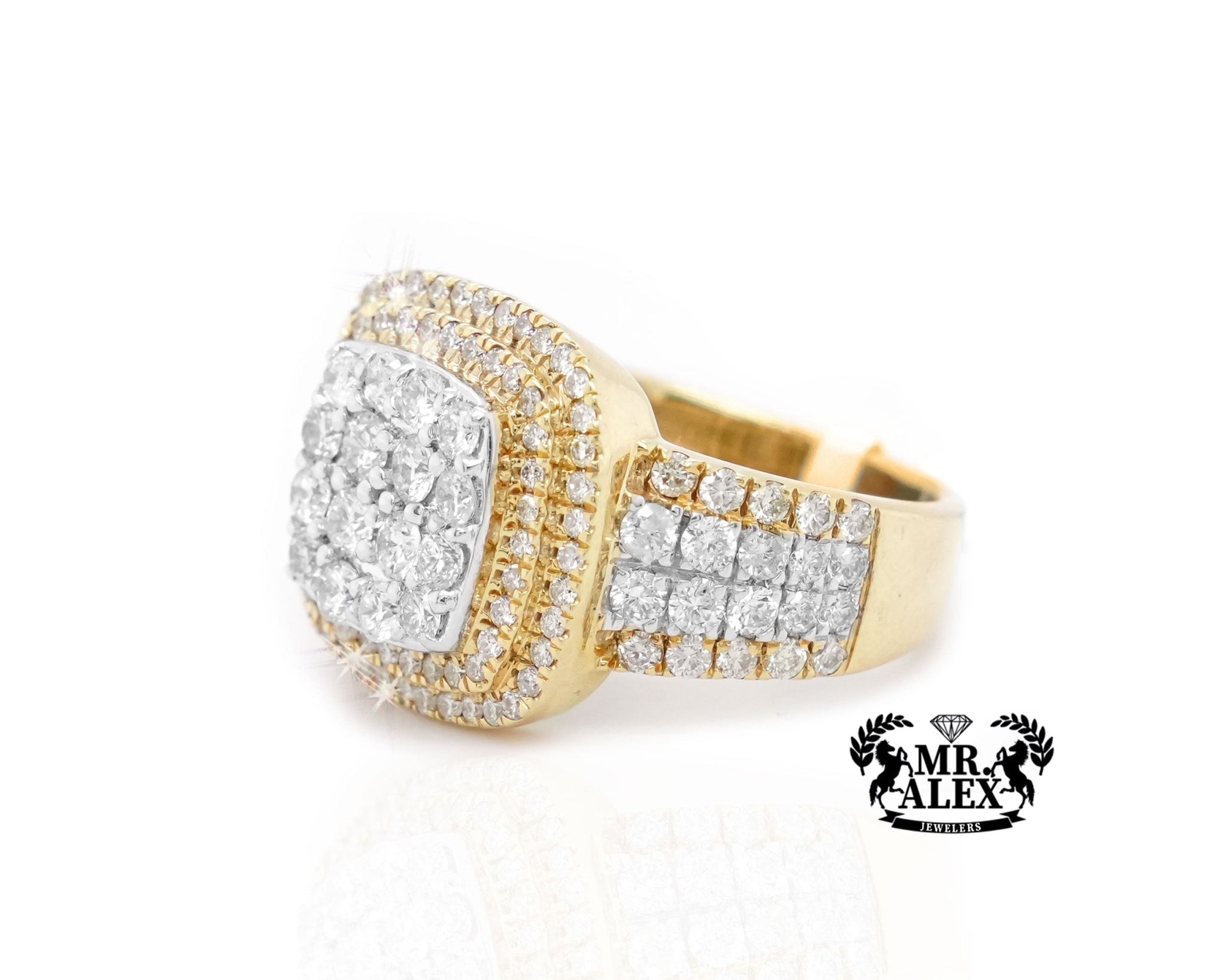 10K Gold Square Halo Men's Diamond Ring 2.50ct - Mr. Alex Jewelry