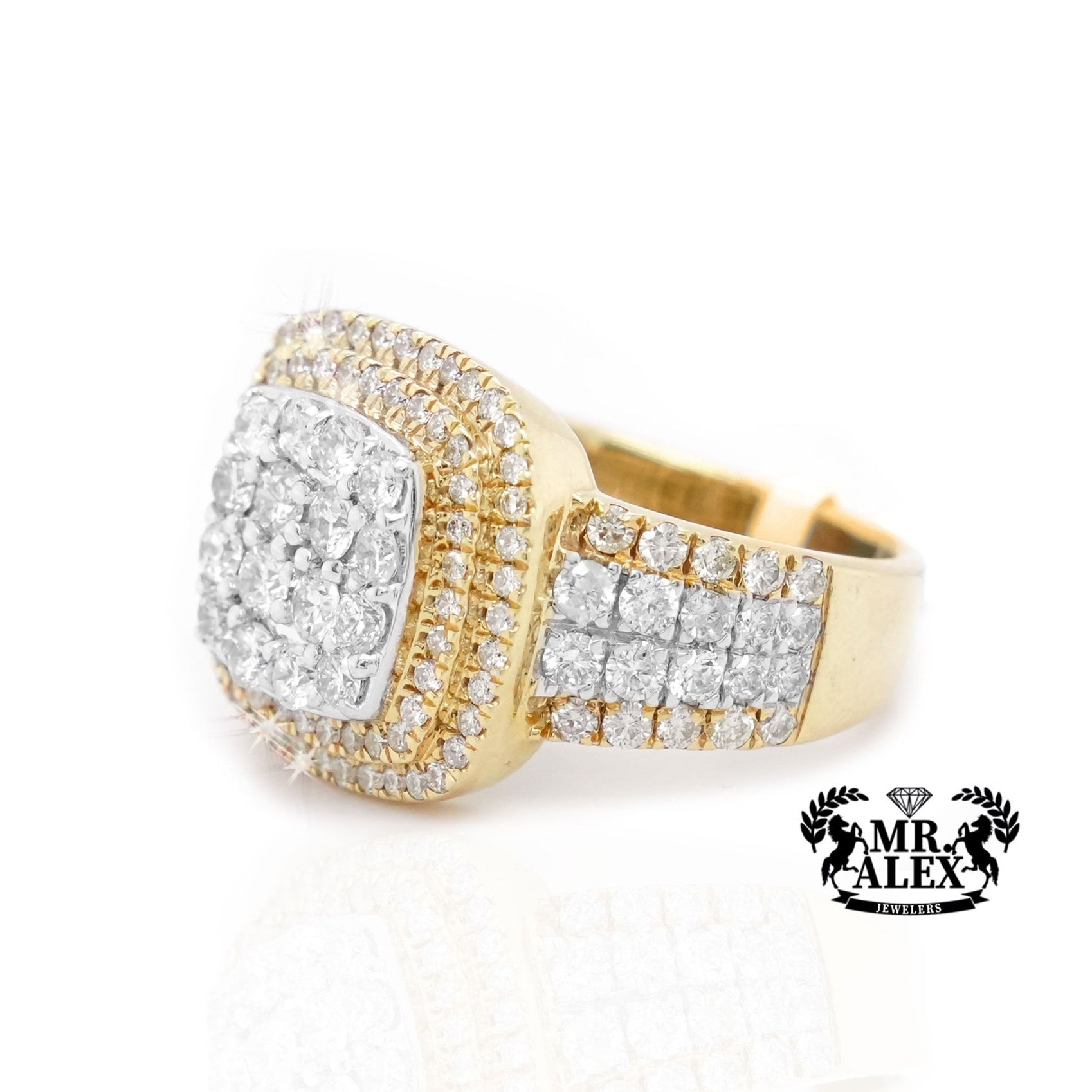 10K Gold Square Halo Men's Diamond Ring 2.50ct - Mr. Alex Jewelry
