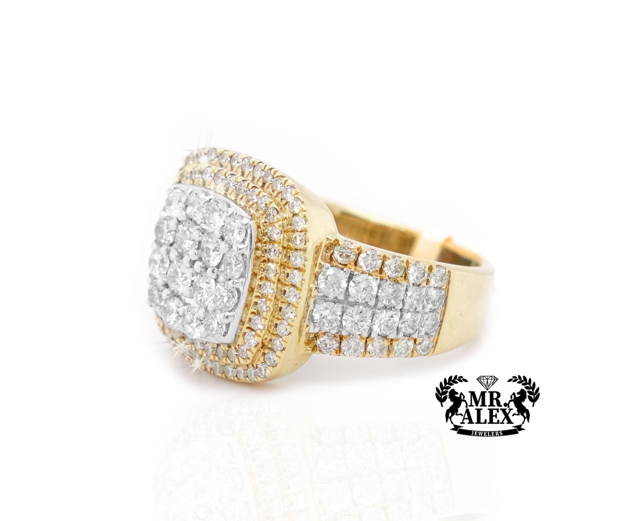 10K Gold Square Halo Men's Diamond Ring 2.50ct - Mr. Alex Jewelry