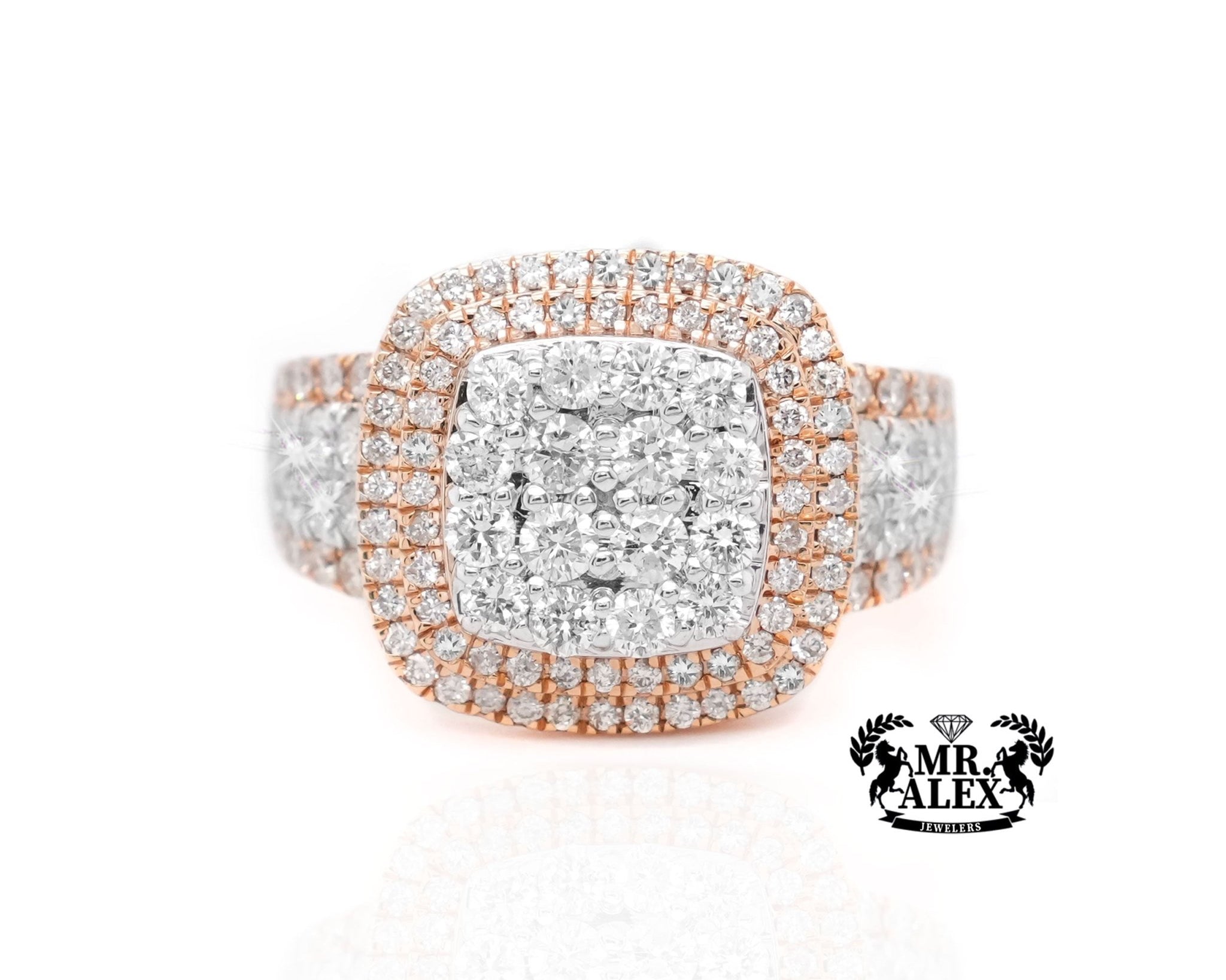 10K Gold Square Halo Men's Diamond Ring 2.50ct - Mr. Alex Jewelry