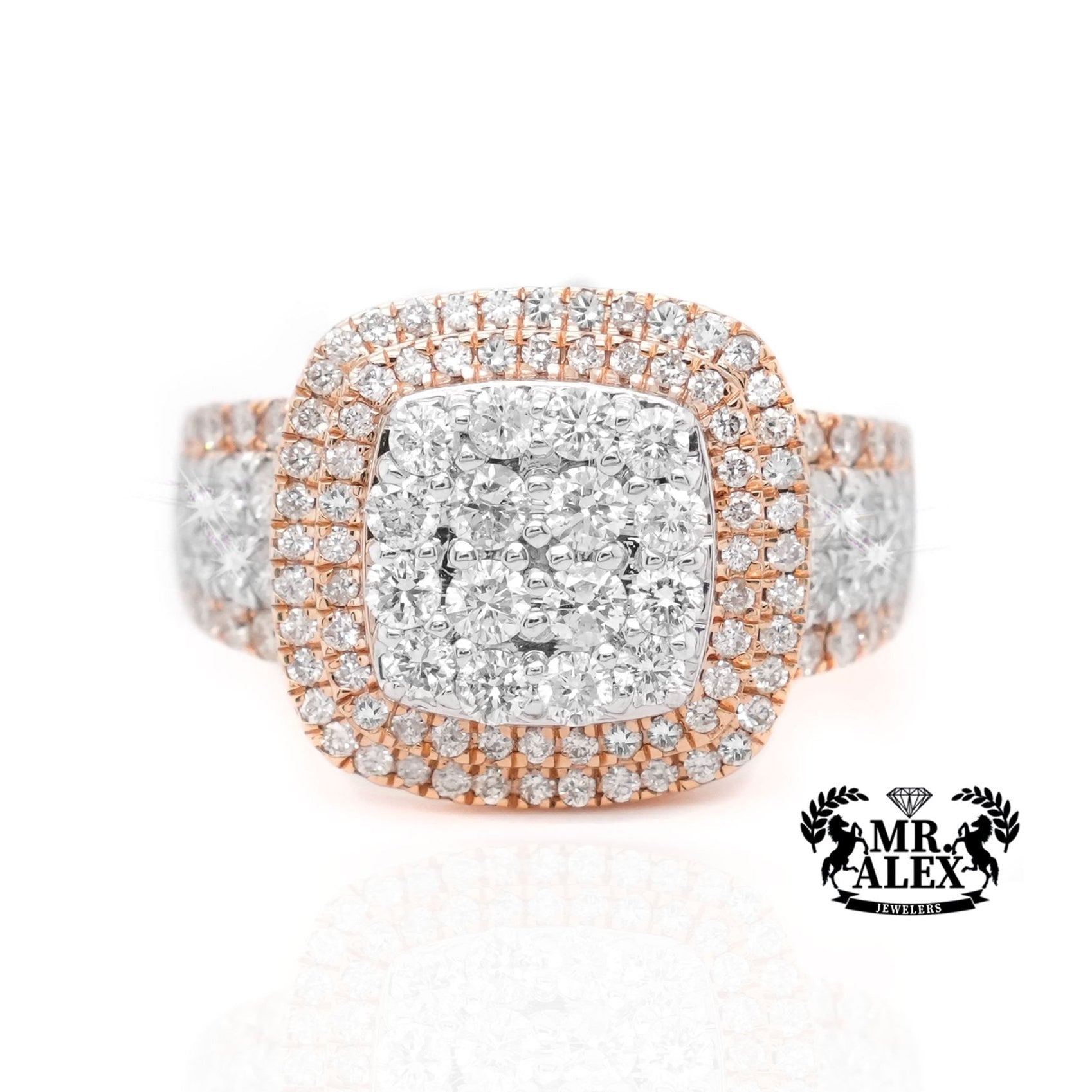 10K Gold Square Halo Men's Diamond Ring 2.50ct - Mr. Alex Jewelry