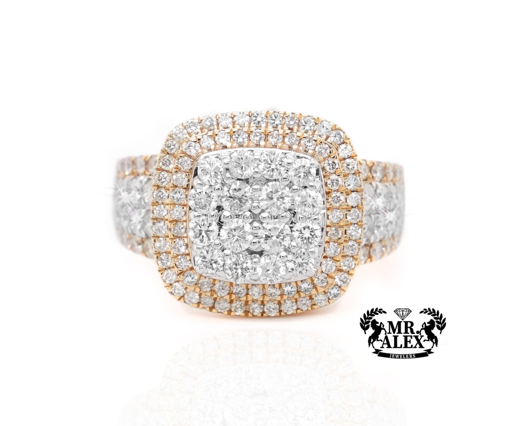 10K Gold Square Halo Men's Diamond Ring 2.50ct - Mr. Alex Jewelry