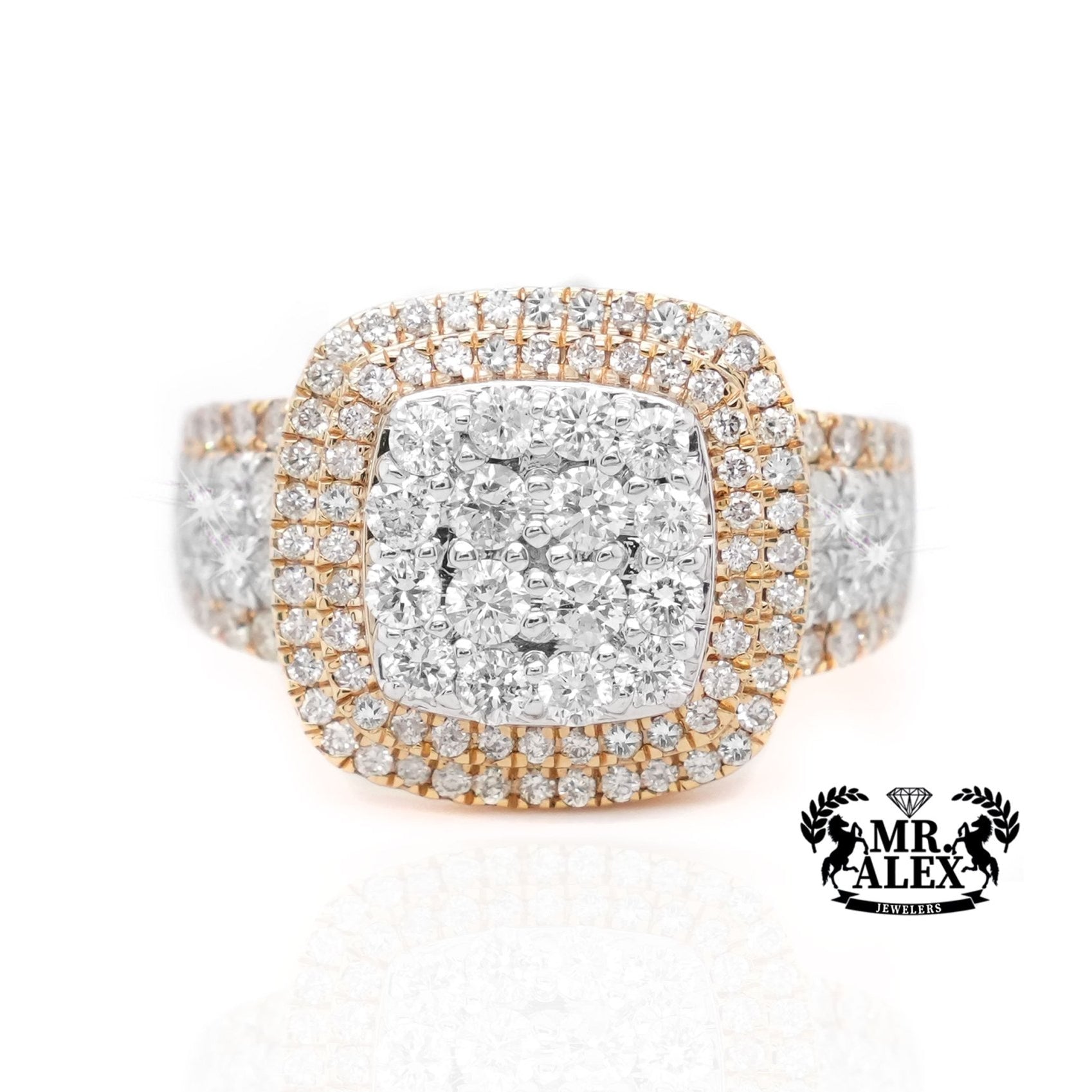 10K Gold Square Halo Men's Diamond Ring 2.50ct - Mr. Alex Jewelry