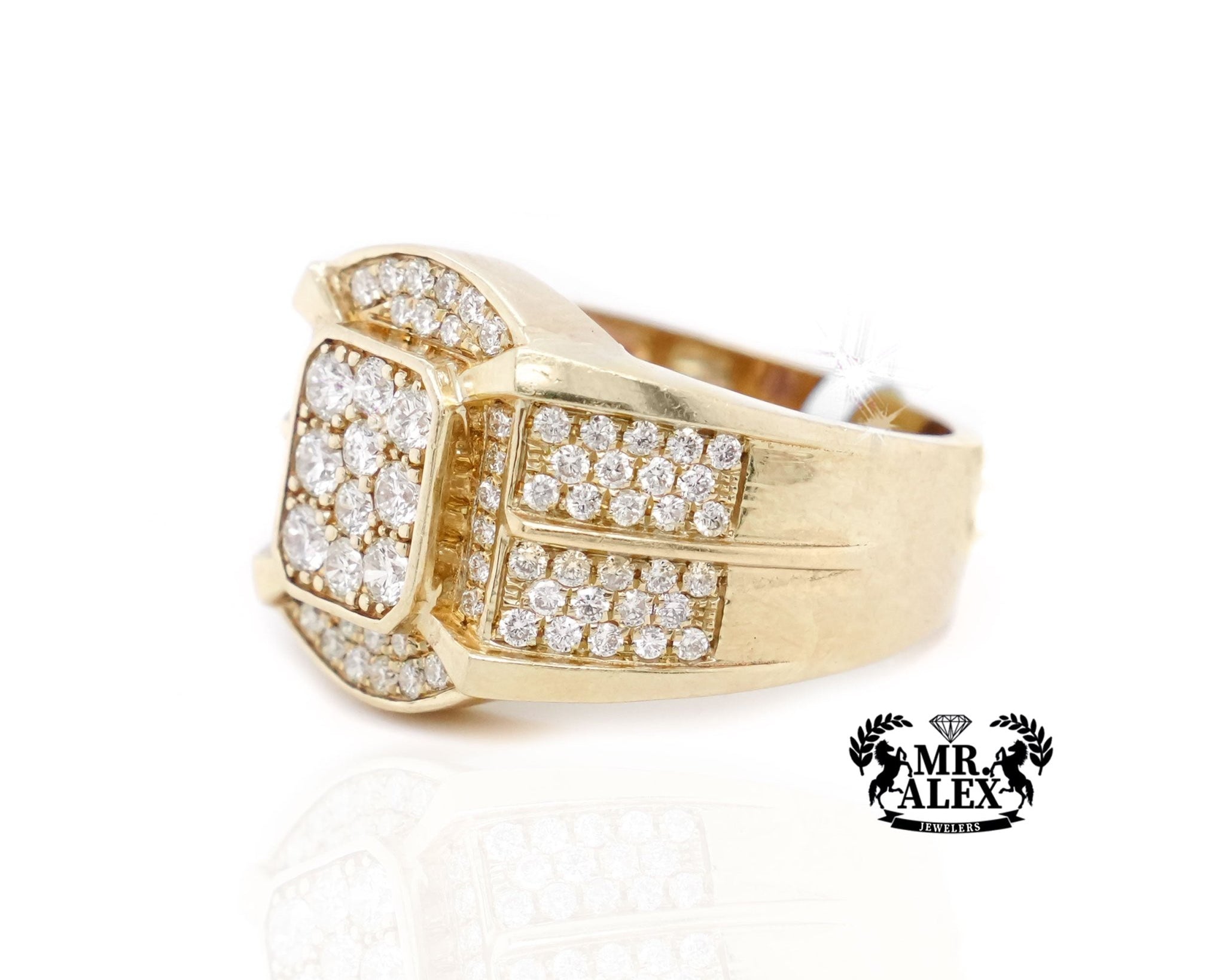 10K Gold Stately Square Men's Diamond Ring 2.50ct - Mr. Alex Jewelry
