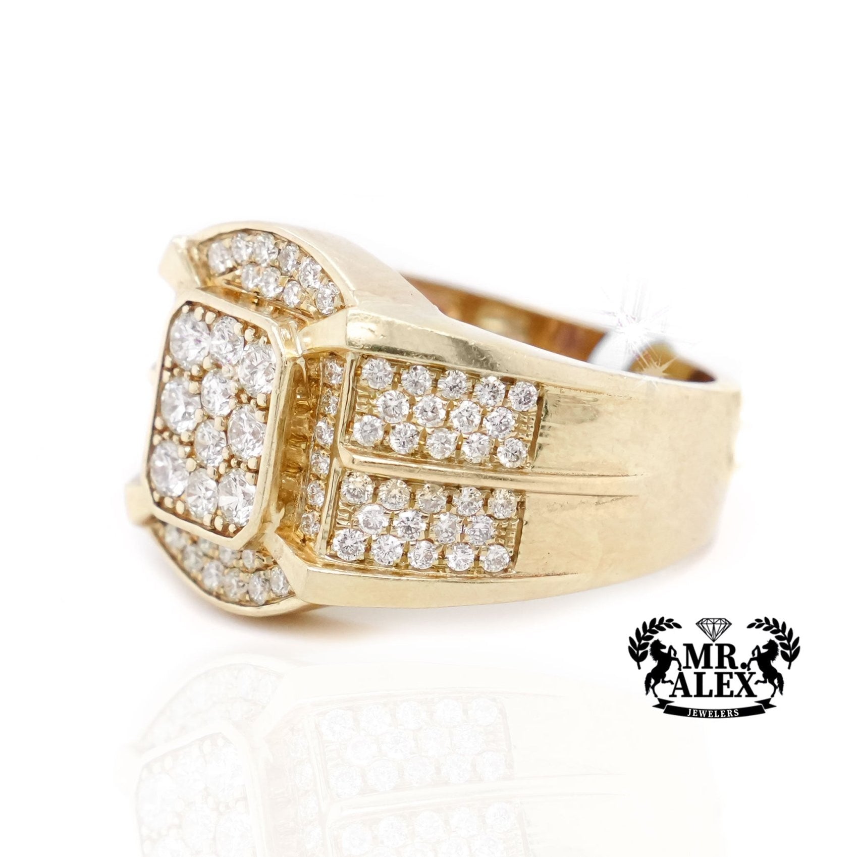 10K Gold Stately Square Men's Diamond Ring 2.50ct - Mr. Alex Jewelry
