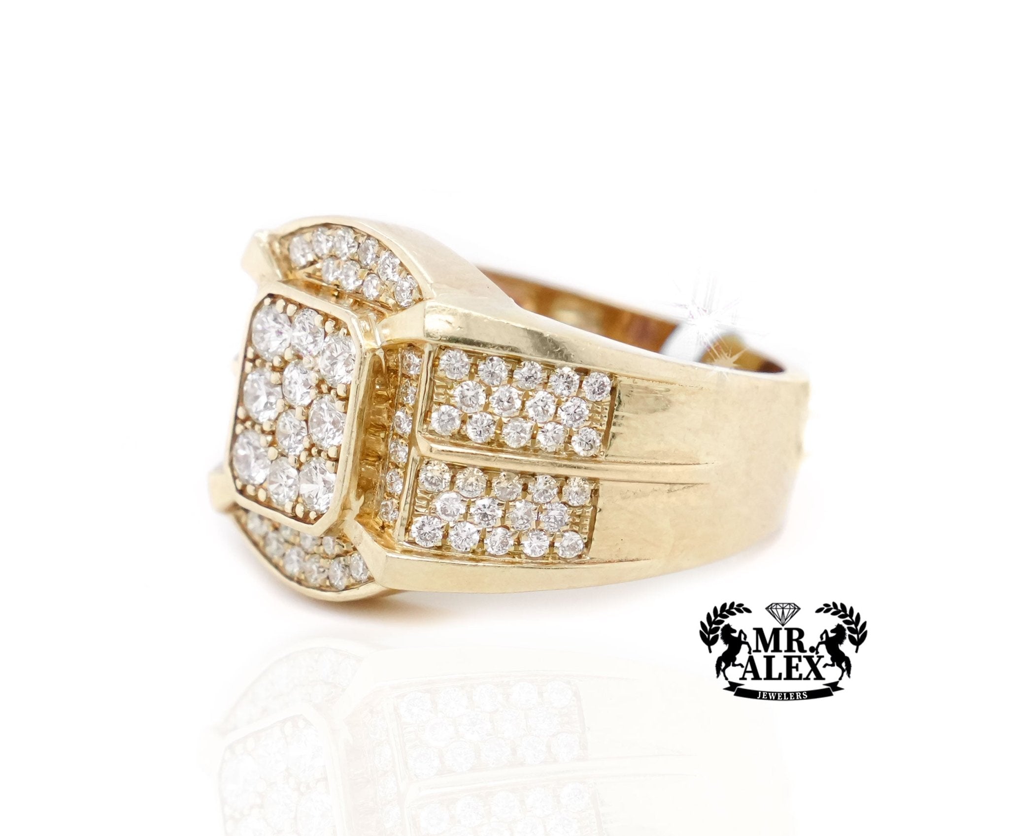 10K Gold Stately Square Men's Diamond Ring 2.50ct - Mr. Alex Jewelry