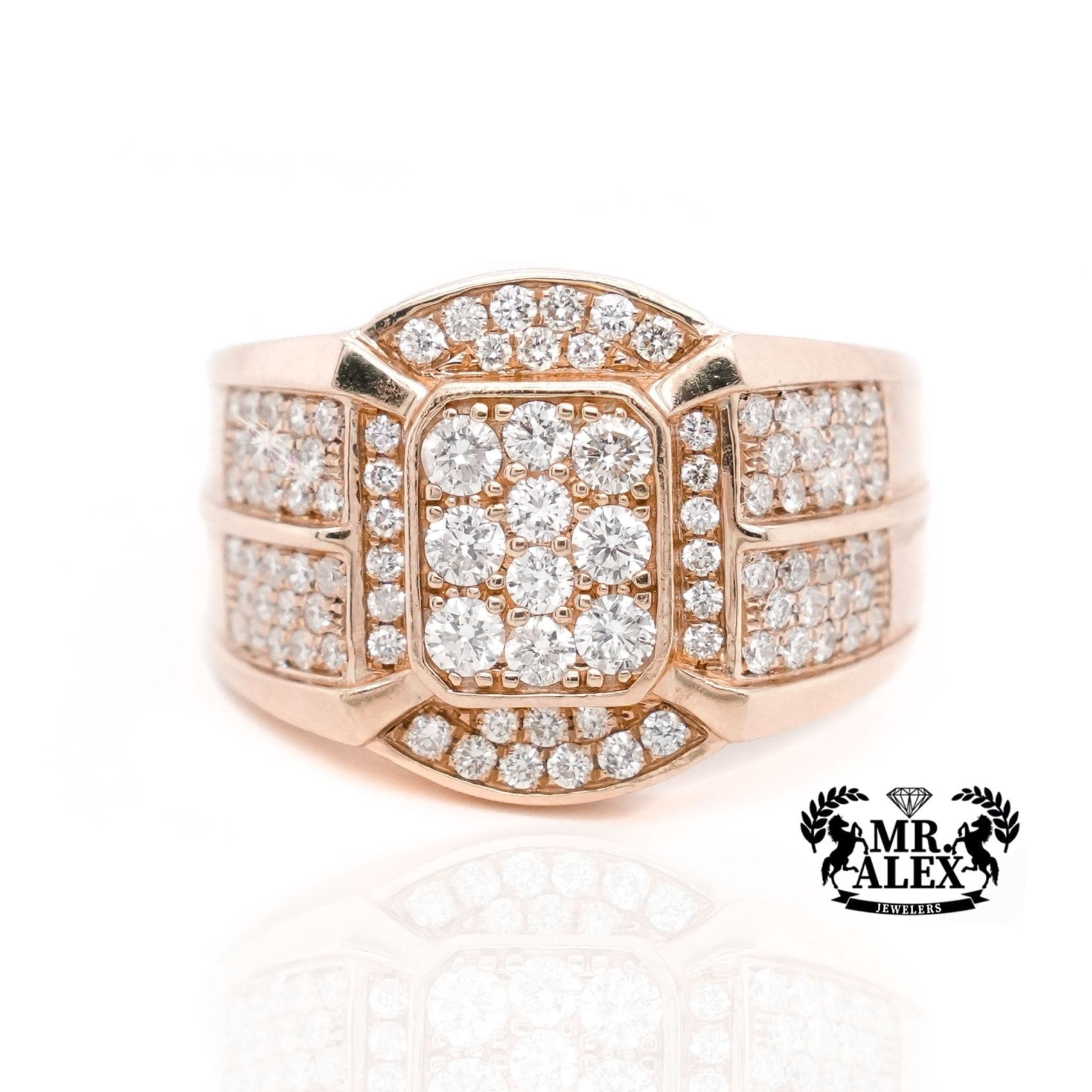 10K Gold Stately Square Men's Diamond Ring 2.50ct - Mr. Alex Jewelry