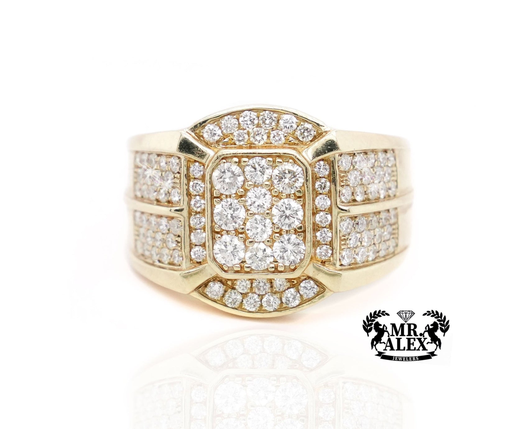 10K Gold Stately Square Men's Diamond Ring 2.50ct - Mr. Alex Jewelry